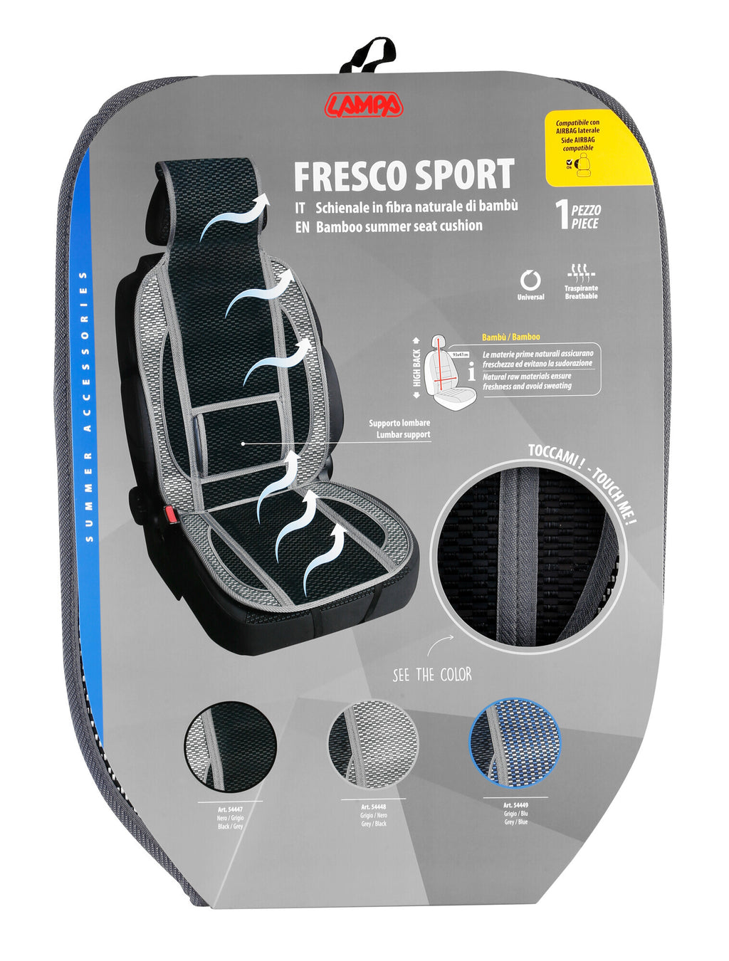 Fresco-Sport, schienale estivo in fibra naturale di bambù - Nero