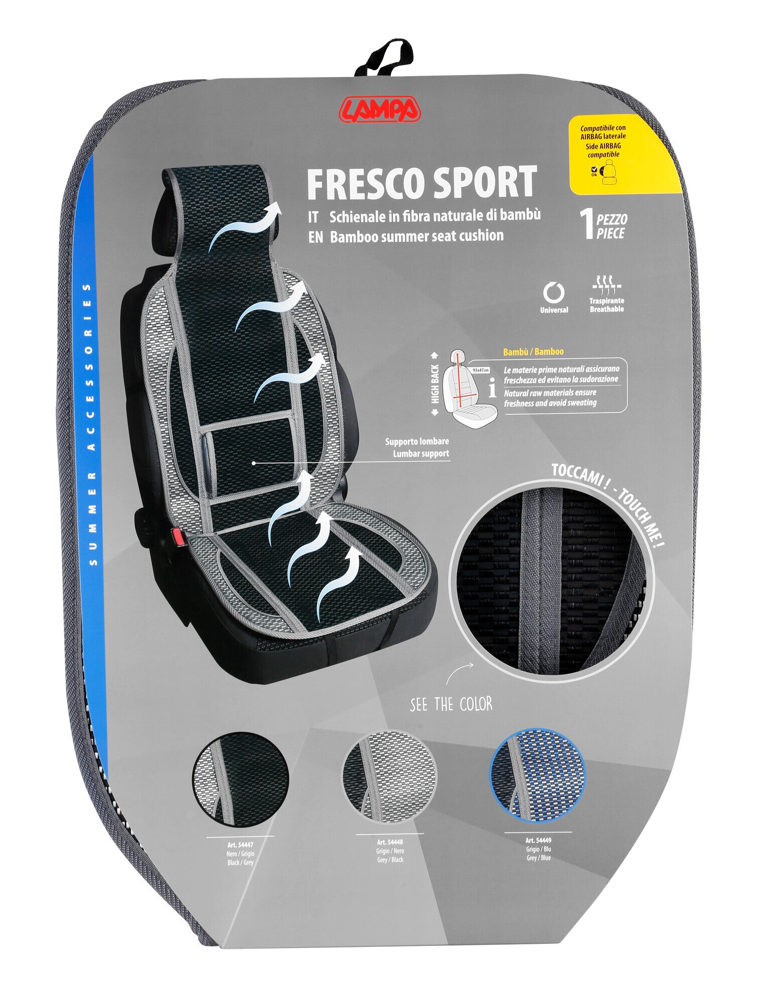 Fresco-Sport, schienale estivo in fibra naturale di bambù - Nero
