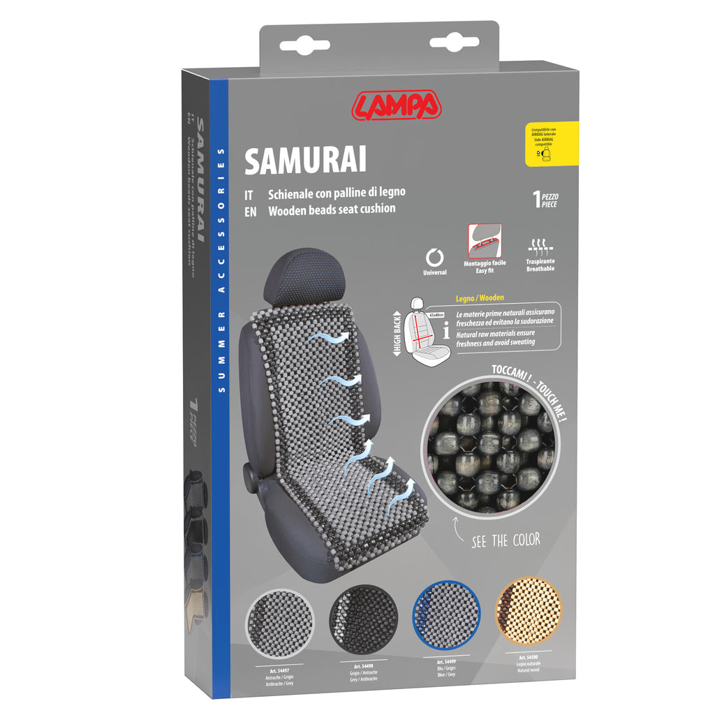 Samurai, schienale in palline di legno - Blu/Grigio