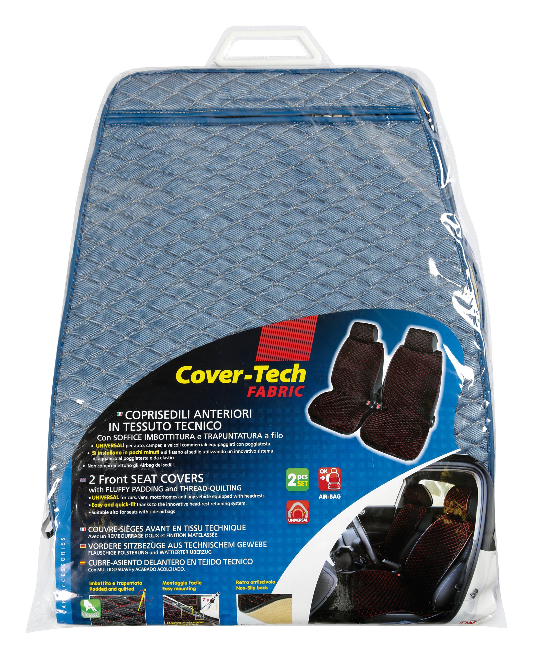 Cover-Tech Fabric, coppia coprisedili anteriori in tessuto tecnico - Azzurro/Beige