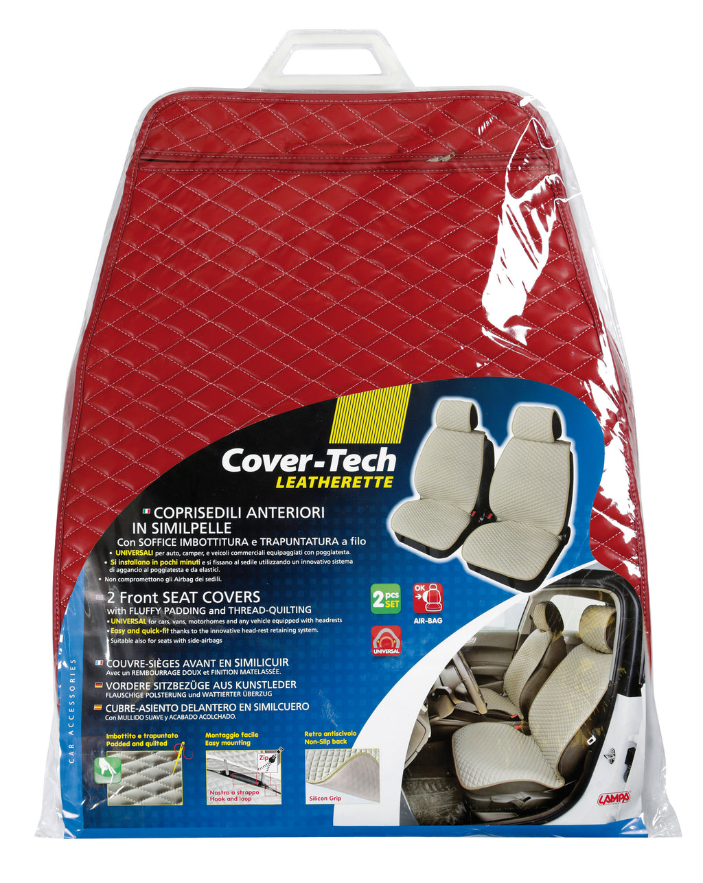 Cover-Tech, coppia coprisedili anteriori in Skeentex - Bordeaux/Bianco