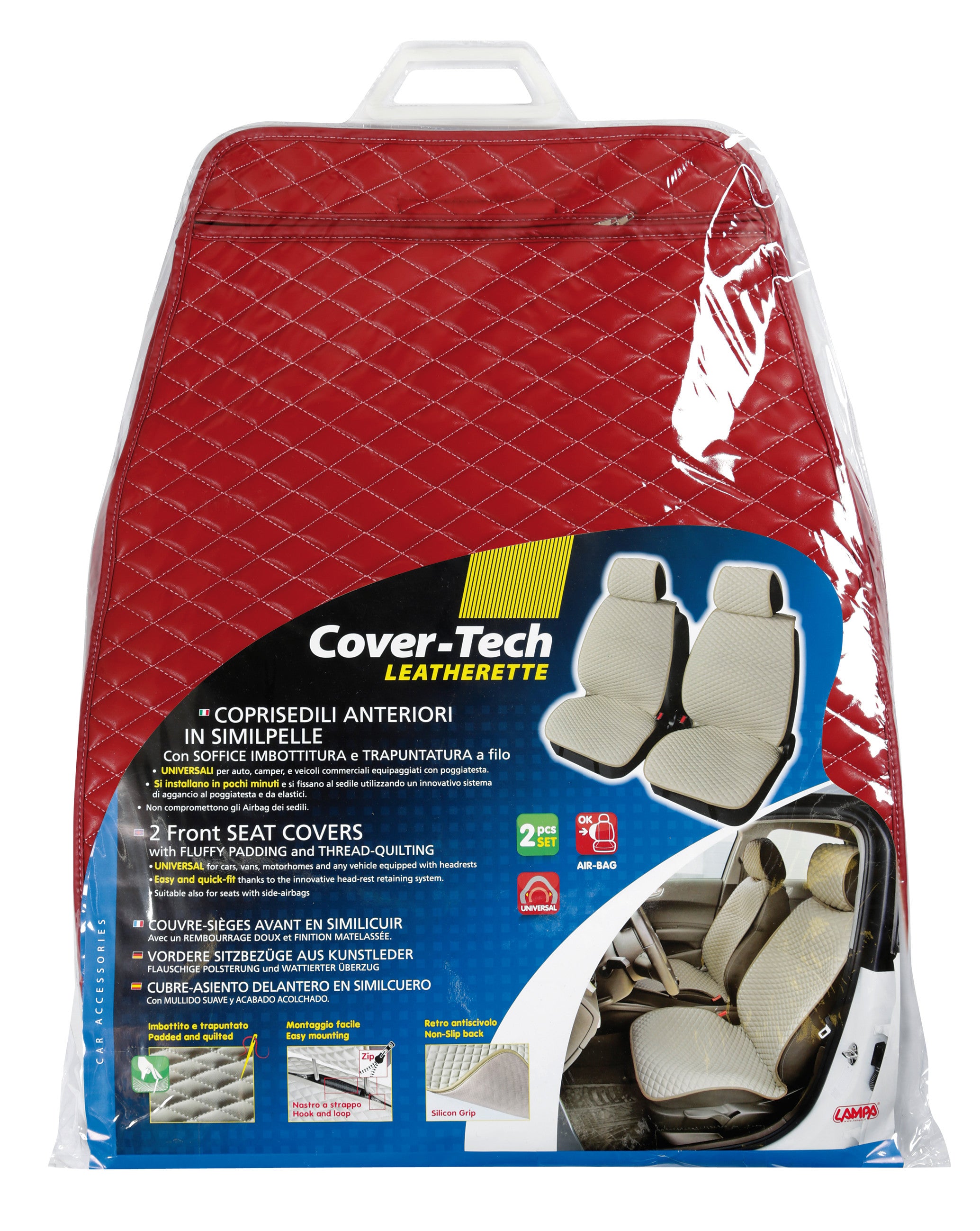Cover-Tech, coppia coprisedili anteriori in Skeentex - Bordeaux/Bianco