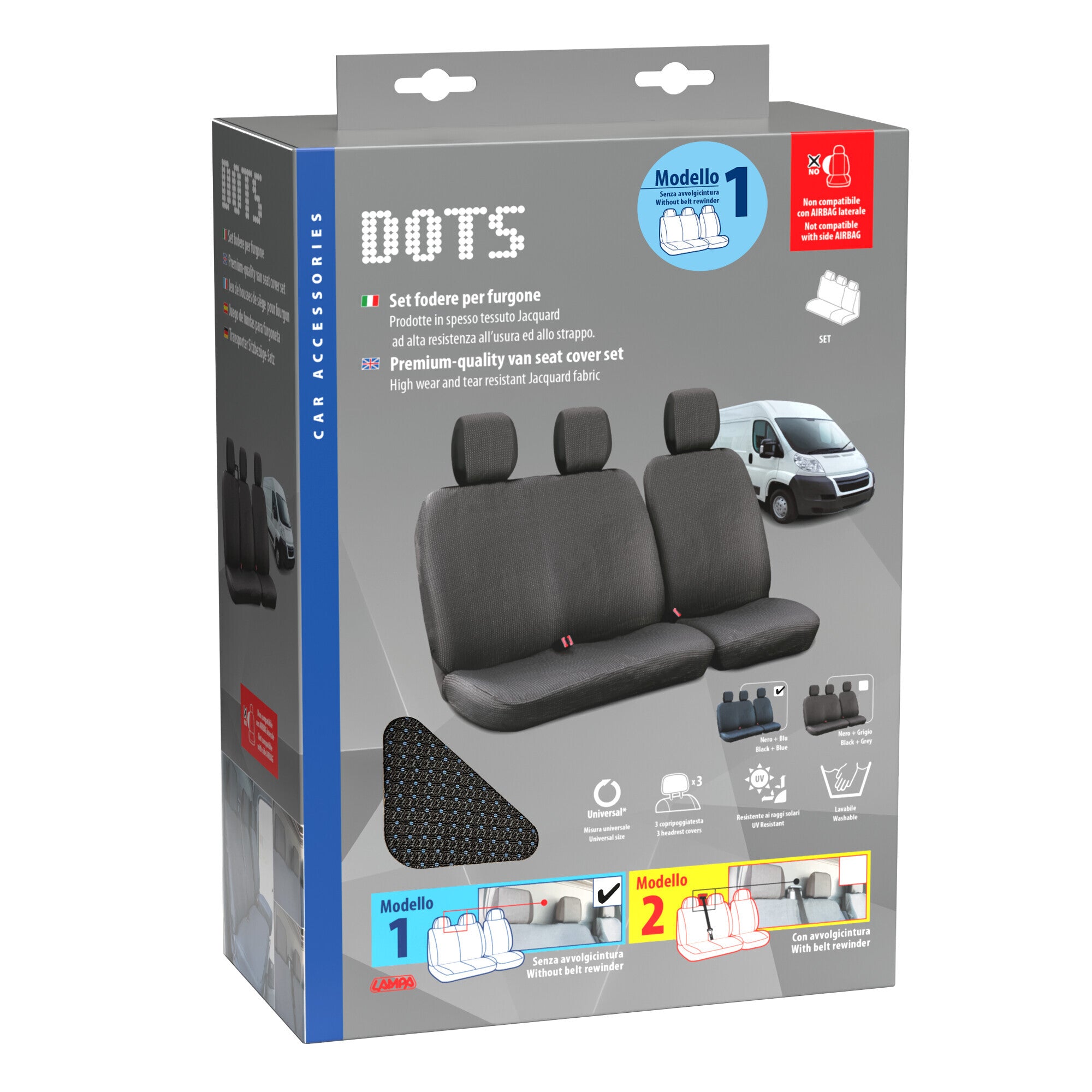 Dots-1, set fodere per furgone senza avvolgicintura - Nero/Blu