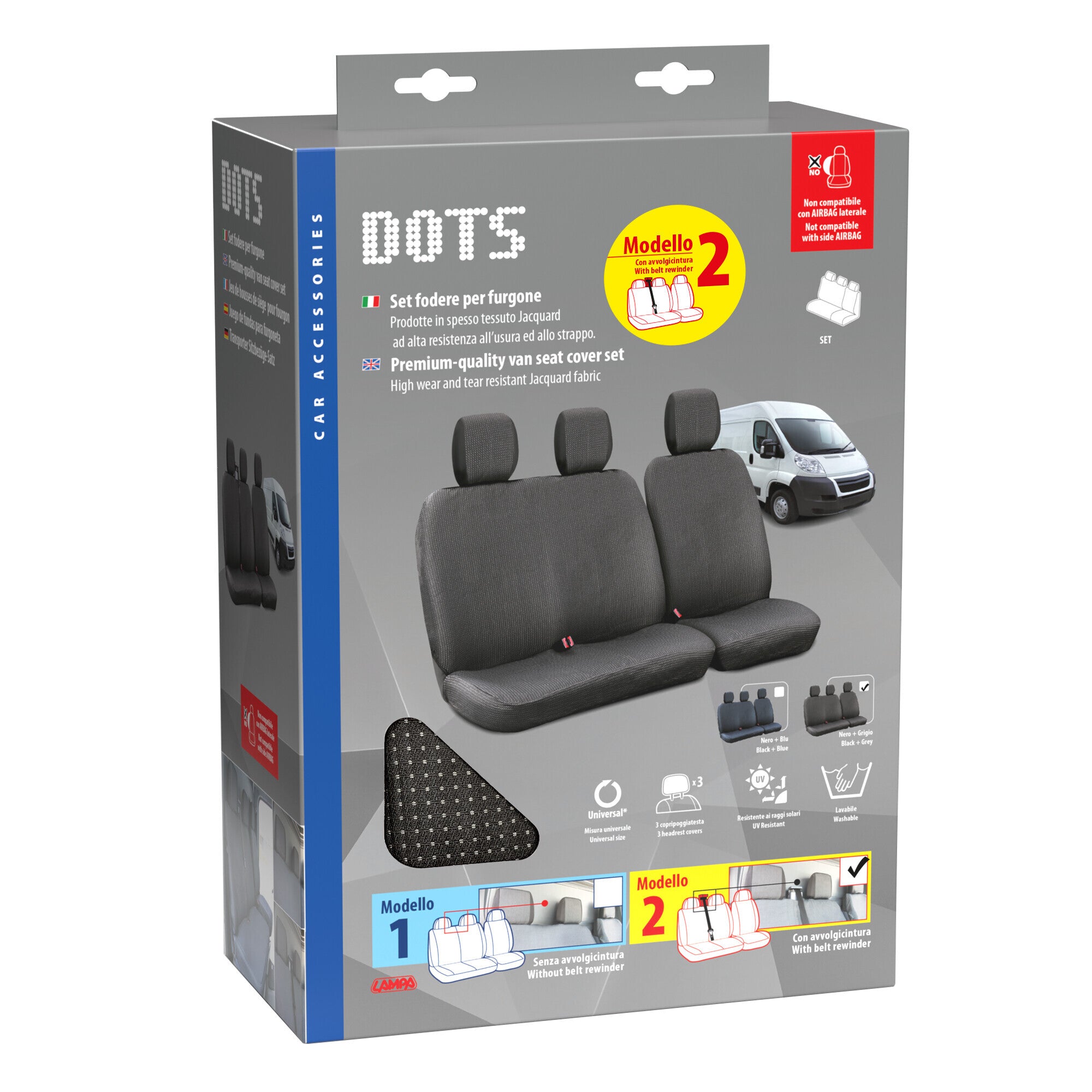 Dots-2, set fodere per furgone con avvolgicintura - Nero/Grigio