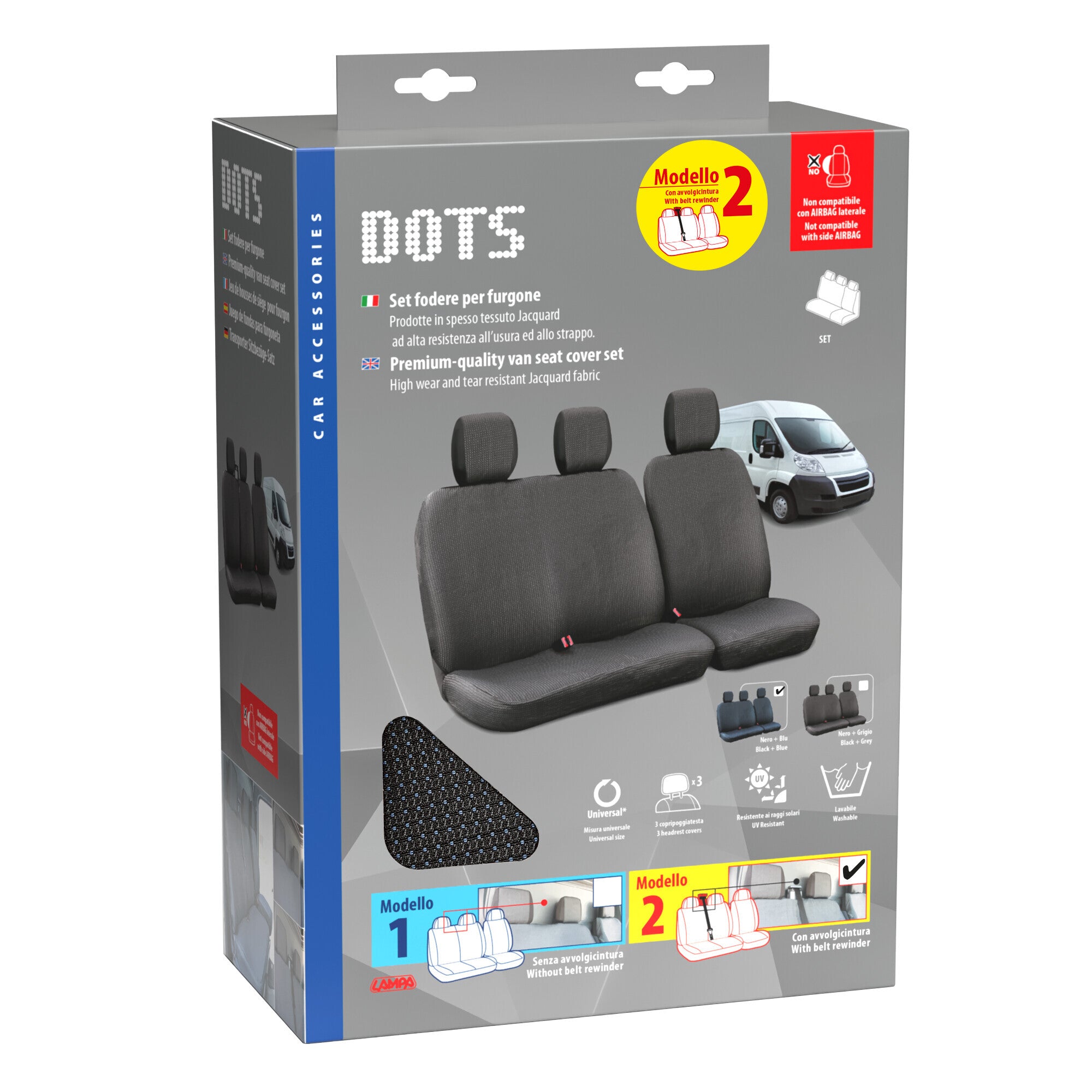 Dots-2, set fodere per furgone con avvolgicintura - Nero/Blu