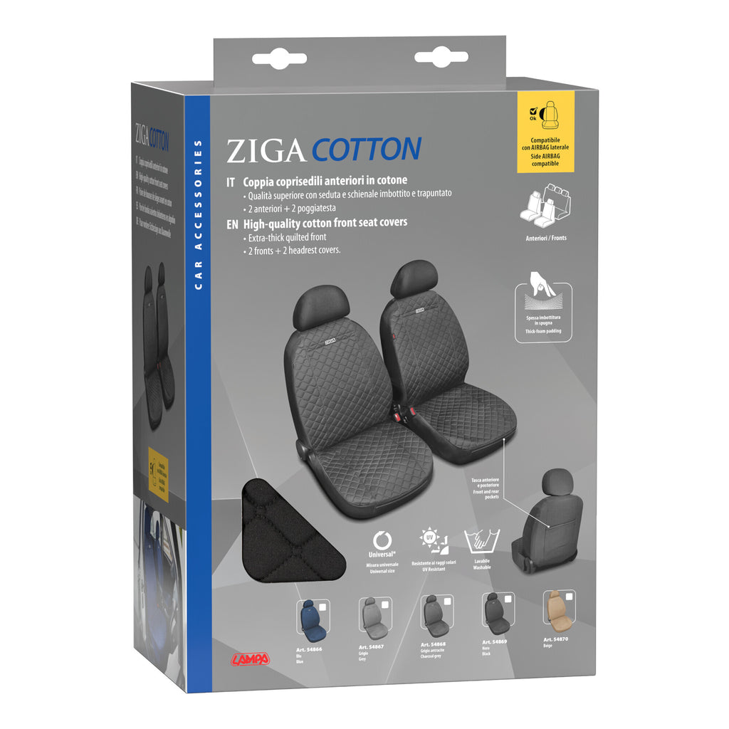 Ziga, coppia coprisedili anteriori in cotone, universali - Nero