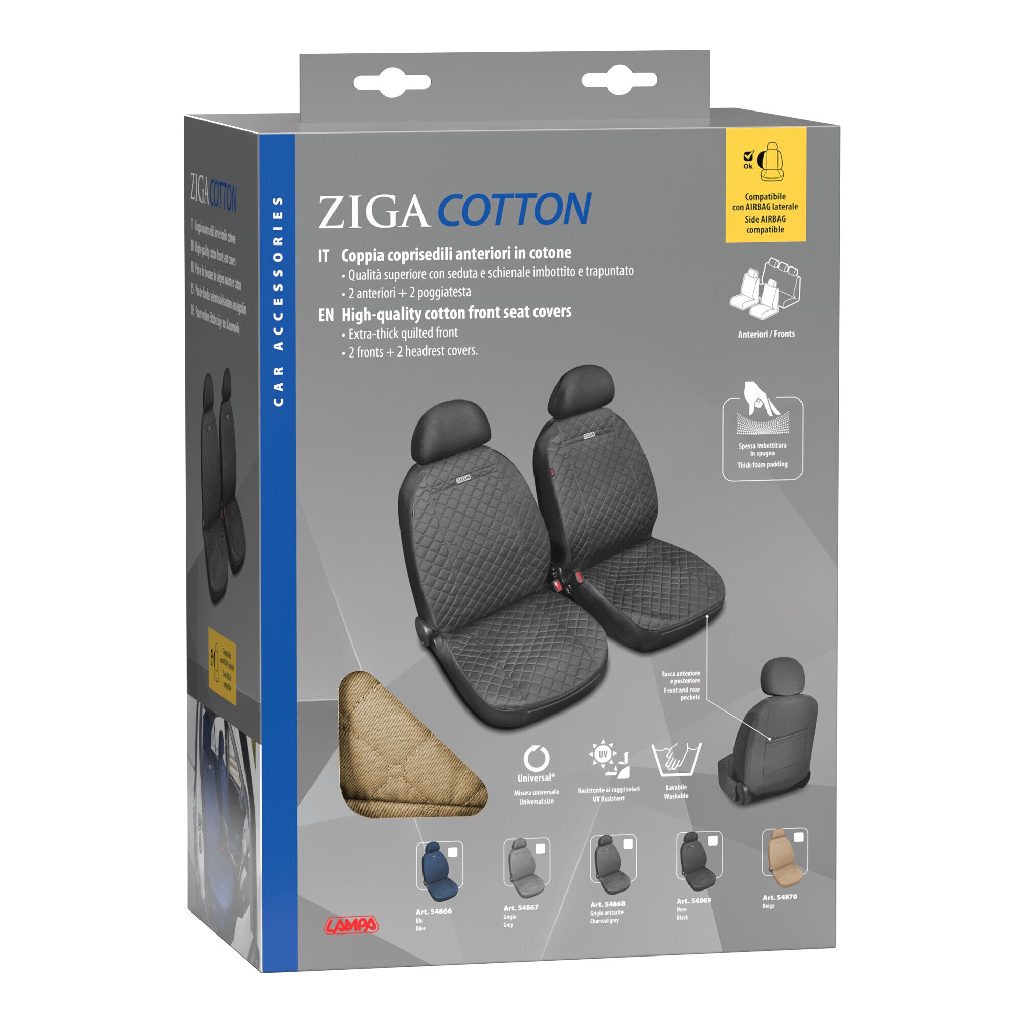 Ziga, coppia coprisedili anteriori in cotone, universali - Beige