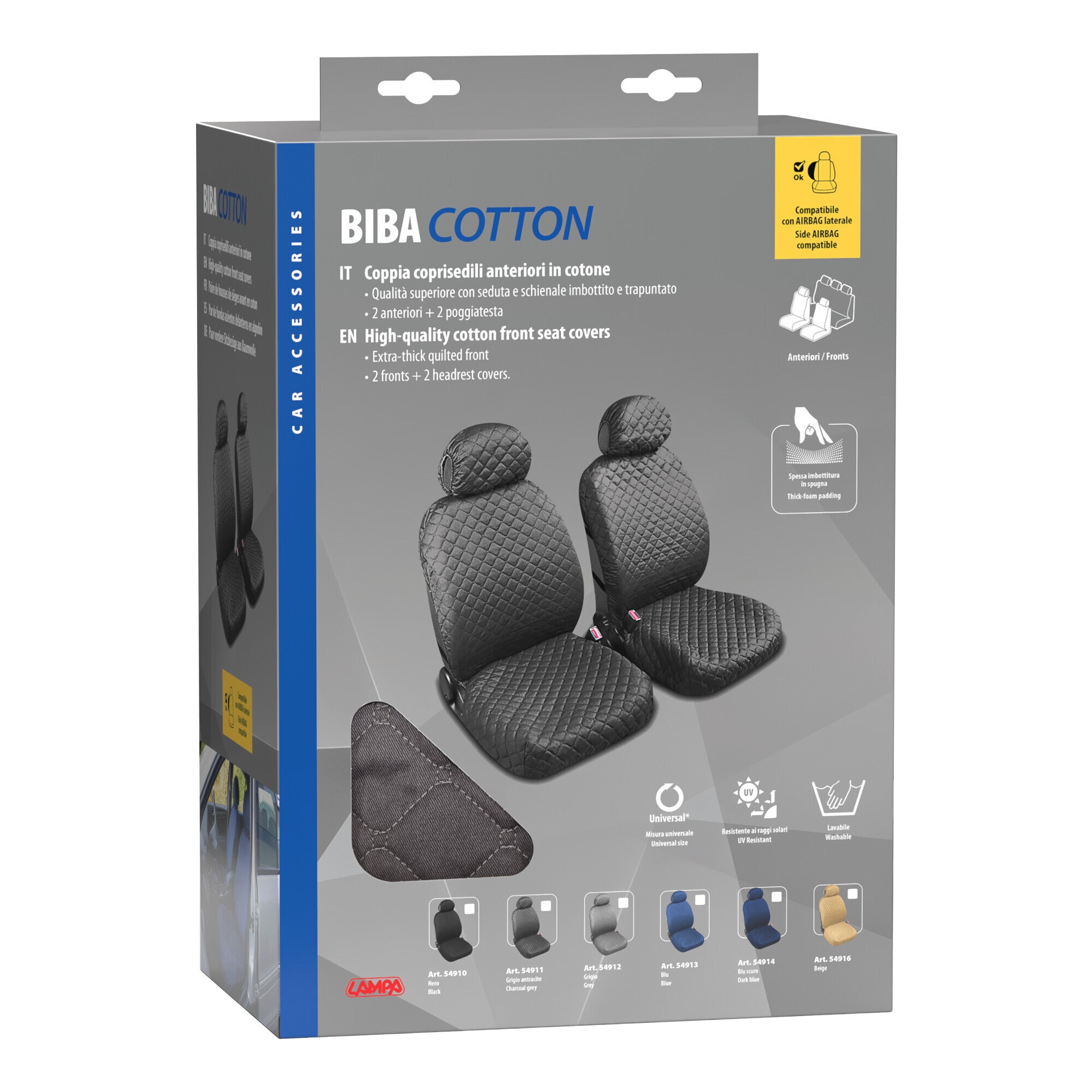 Biba, coppia coprisedili anteriori in cotone, universali - Antracite