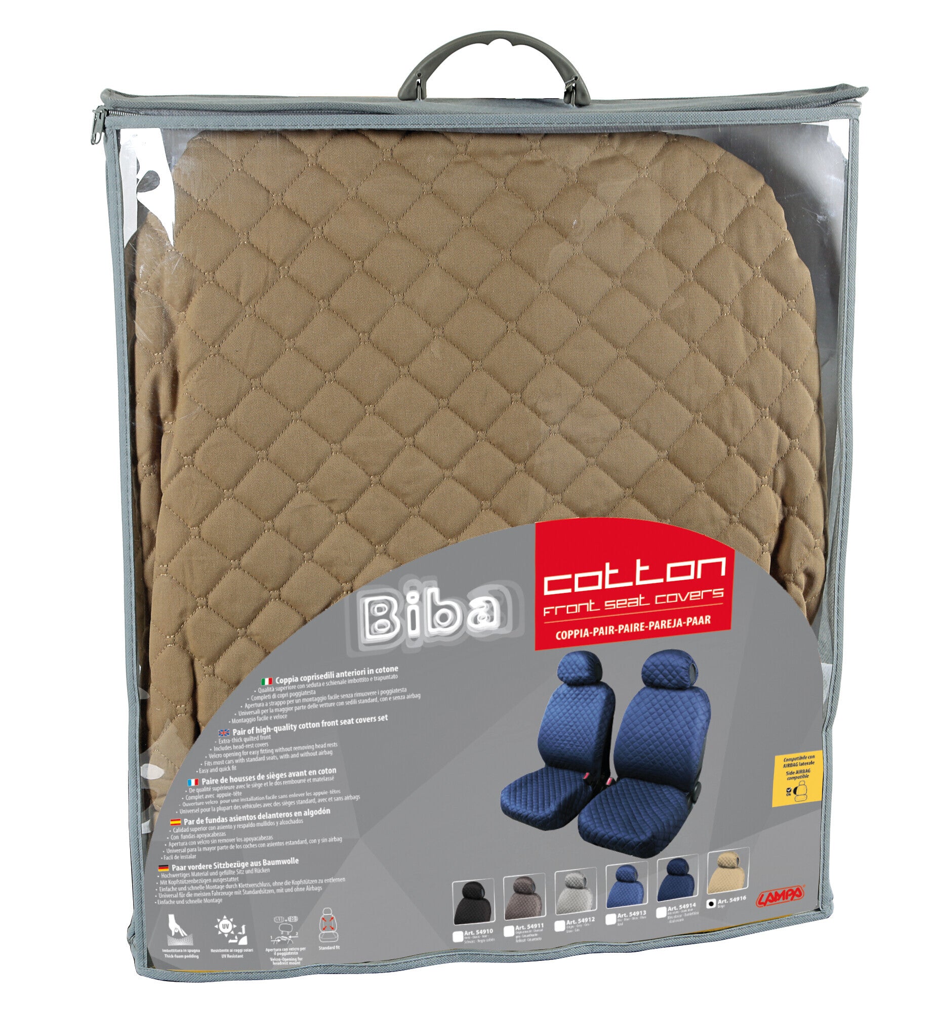 Biba, coppia coprisedili anteriori in cotone, universali - Beige