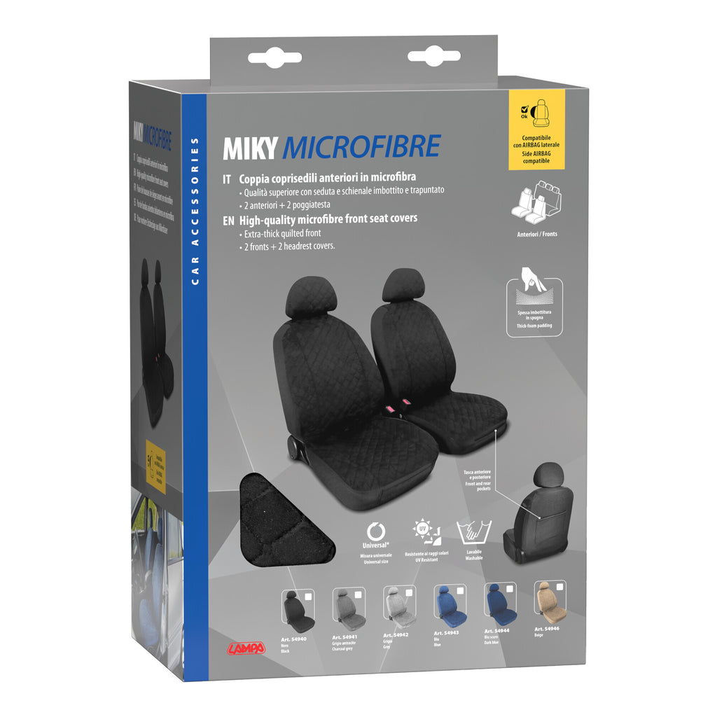 Miky, coppia coprisedili anteriori in microfibra, universali - Nero