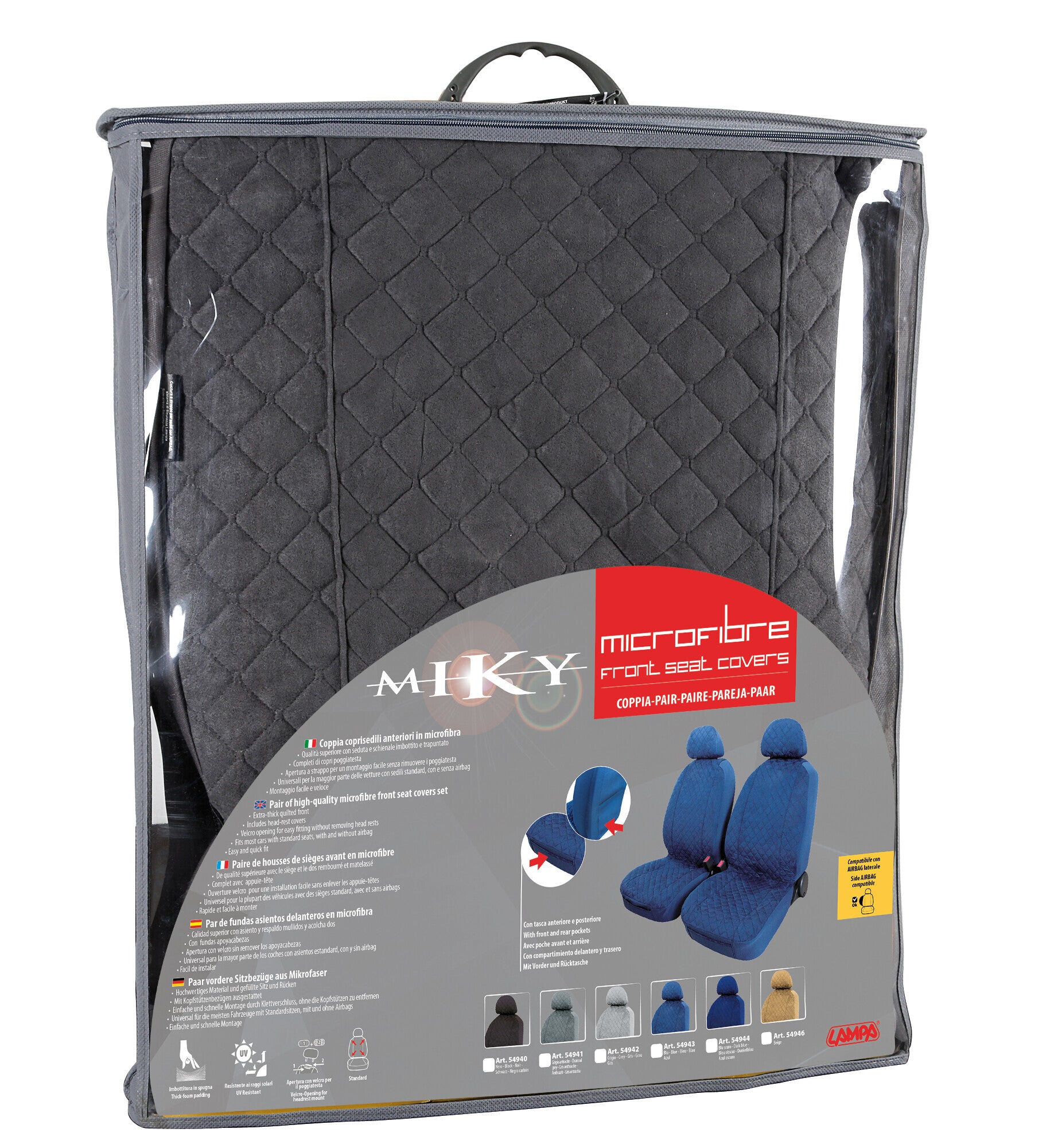 Miky, coppia coprisedili anteriori in microfibra, universali - Antracite