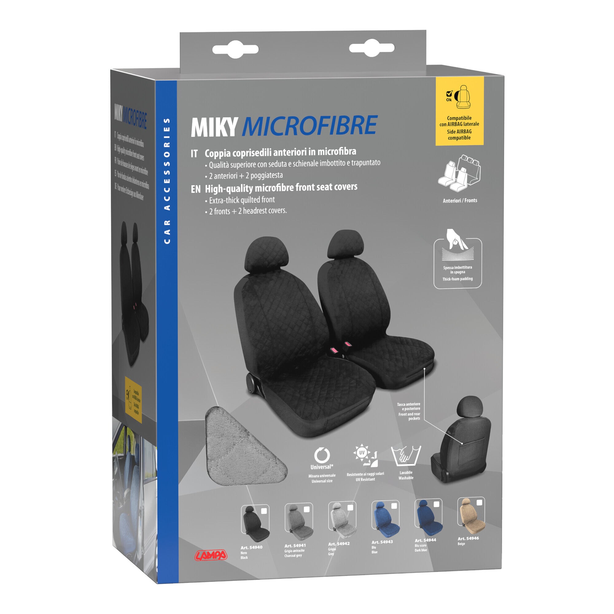 Miky, coppia coprisedili anteriori in microfibra, universali - Grigio