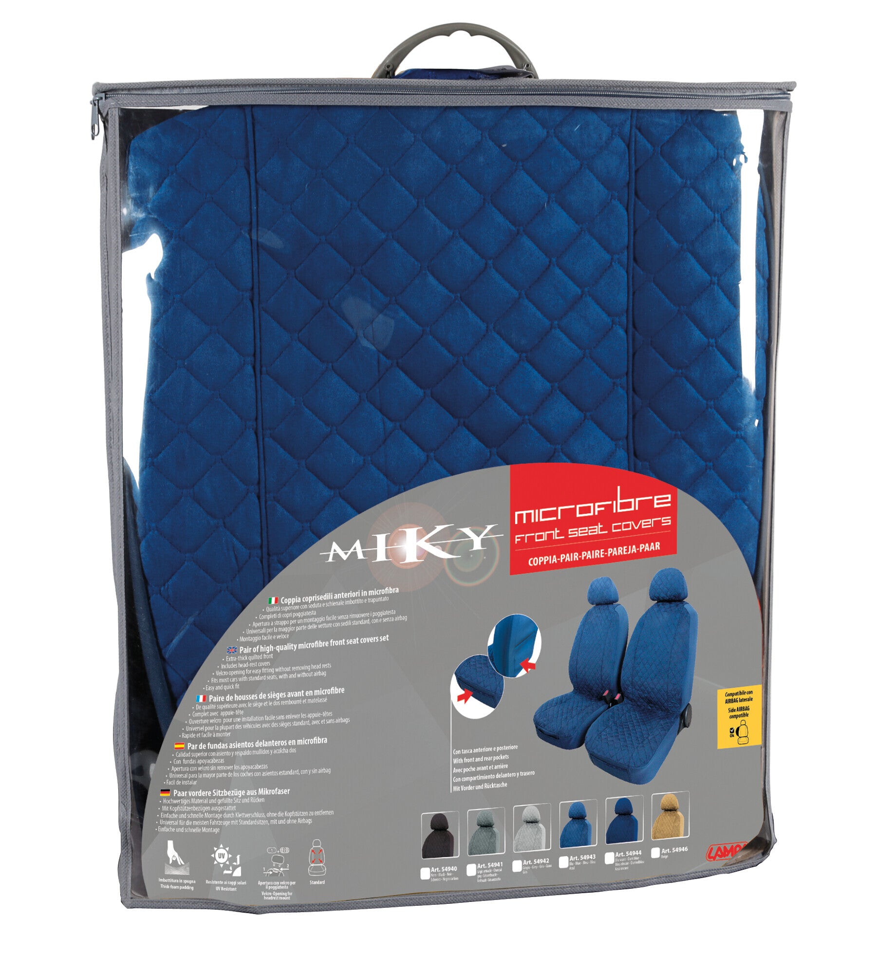 Miky, coppia coprisedili anteriori in microfibra, universali - Blu