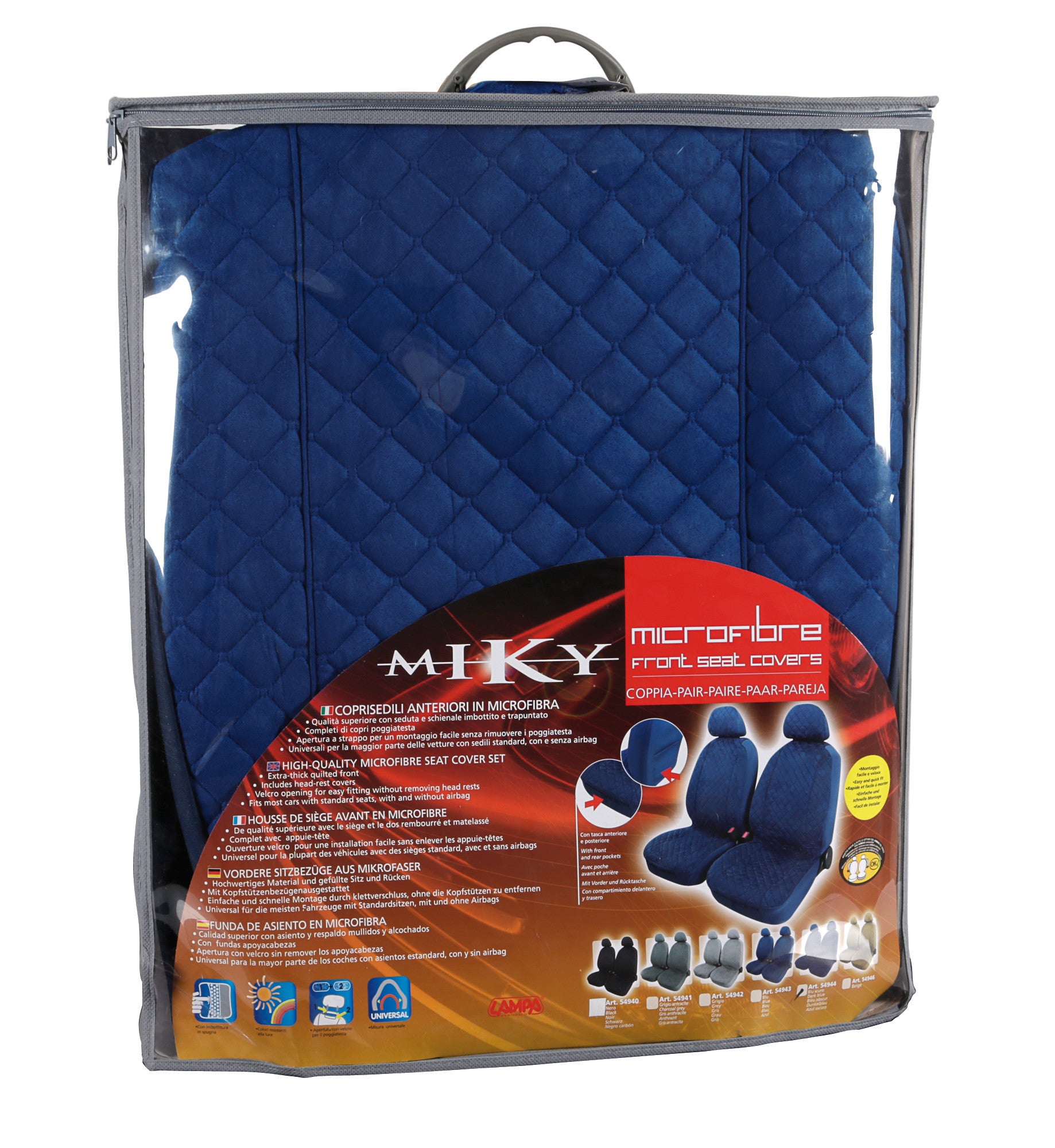 Miky, coppia coprisedili anteriori in microfibra, universali - Blu scuro