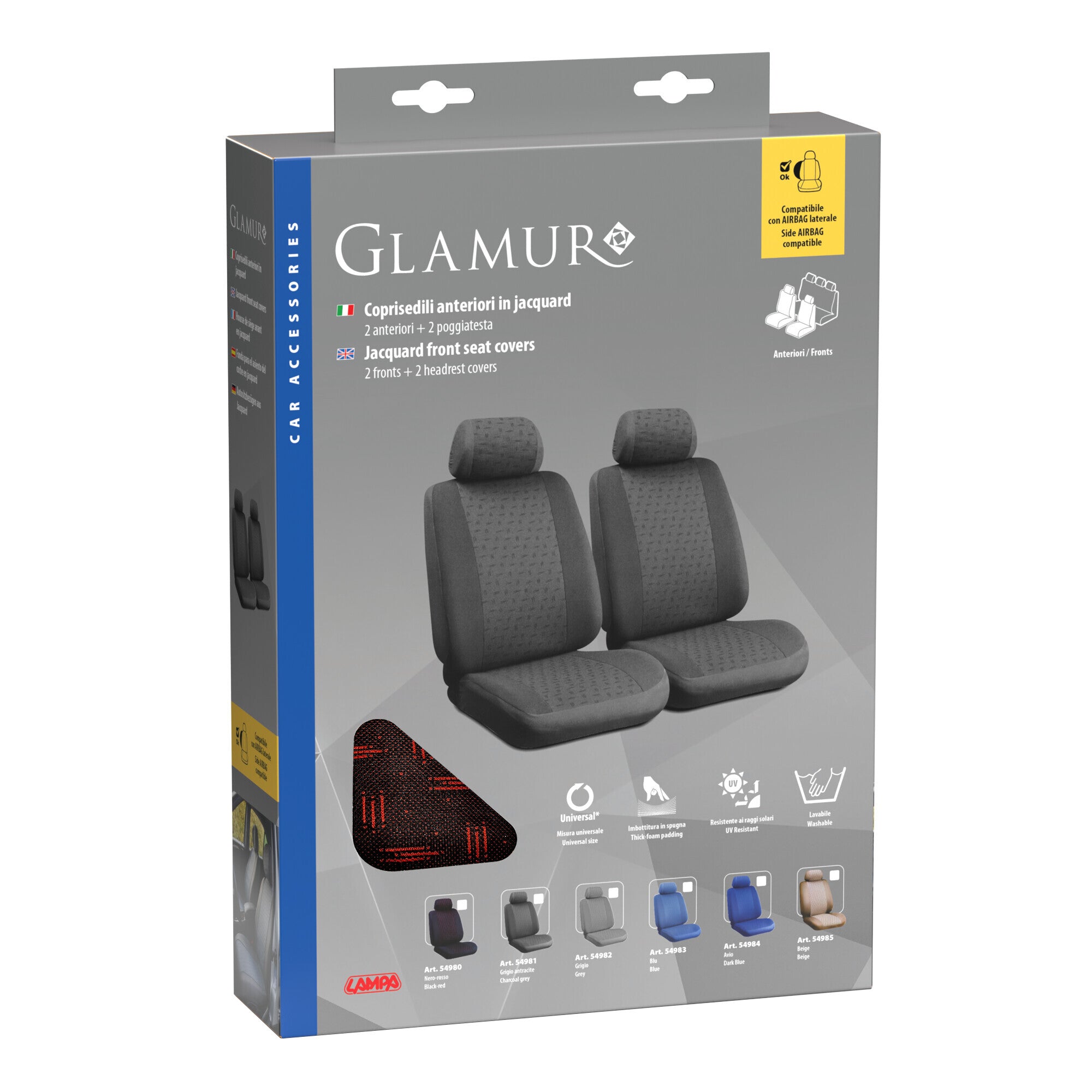 Glamur, coppia coprisedili anteriori in jacquard, universali - Nero