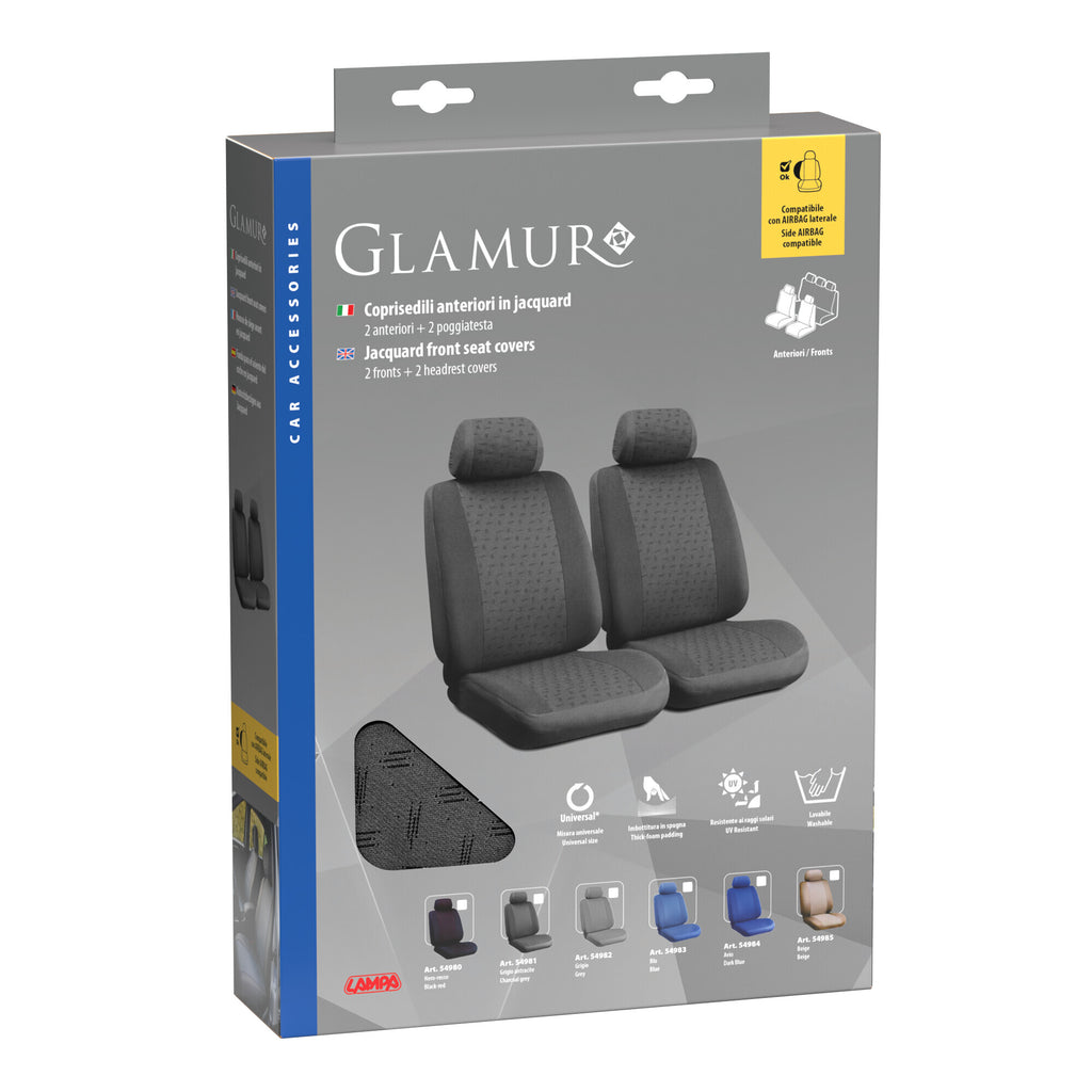 Glamur, coppia coprisedili anteriori in jacquard, universali - Antracite