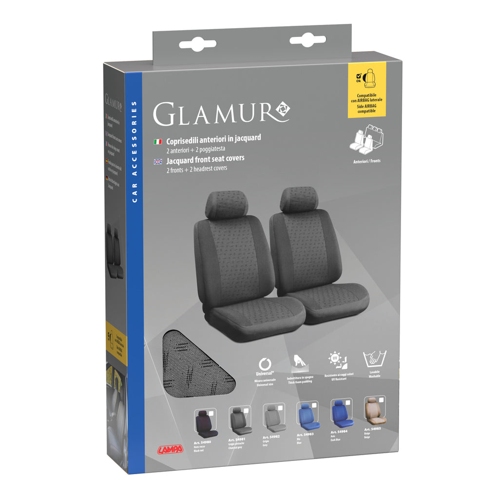Glamur, coppia coprisedili anteriori in jacquard, universali - Grigio