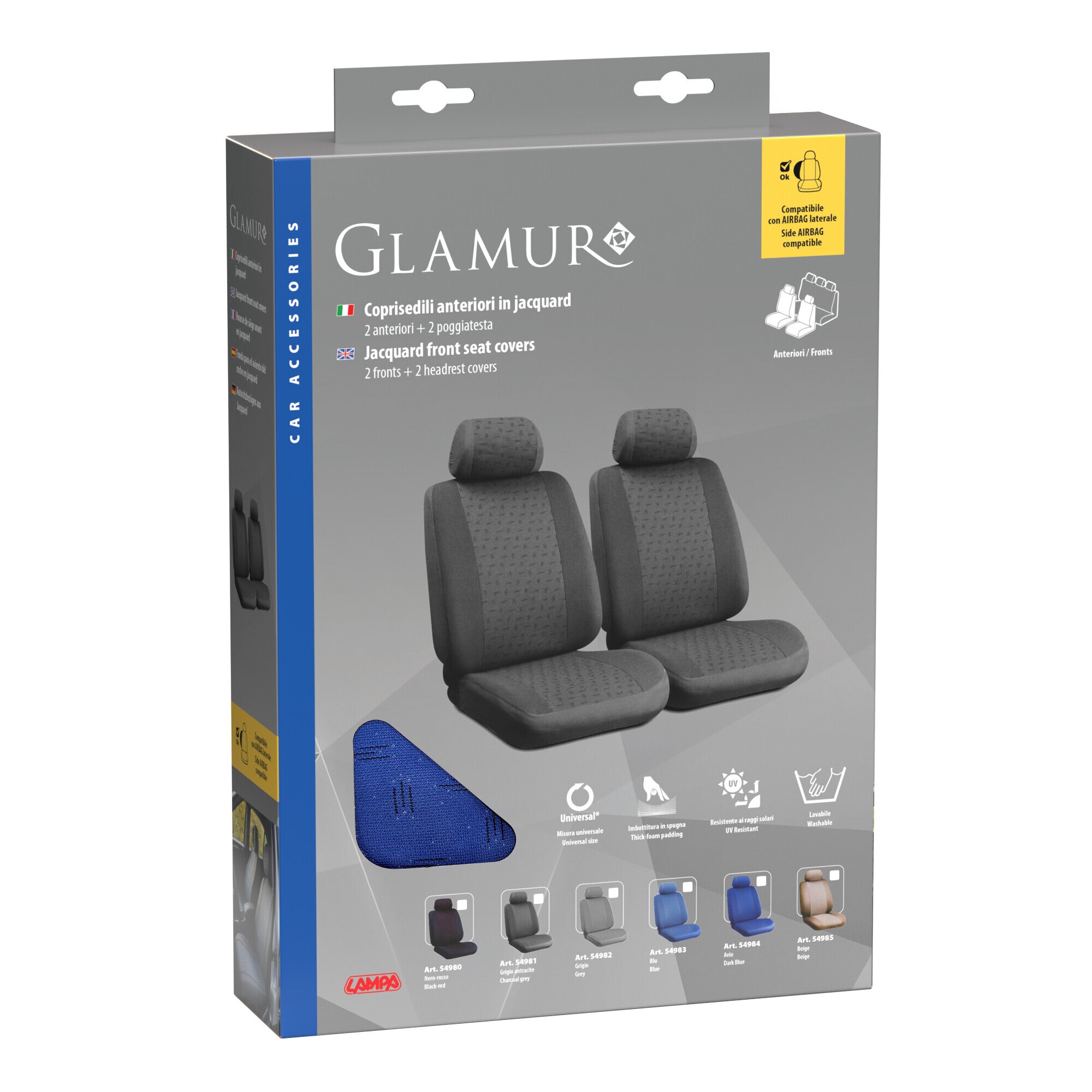 Glamur, coppia coprisedili anteriori in jacquard, universali - Blu