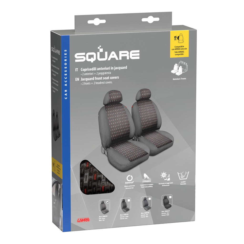 Square, coppia coprisedili anteriori in jacquard - Rosso