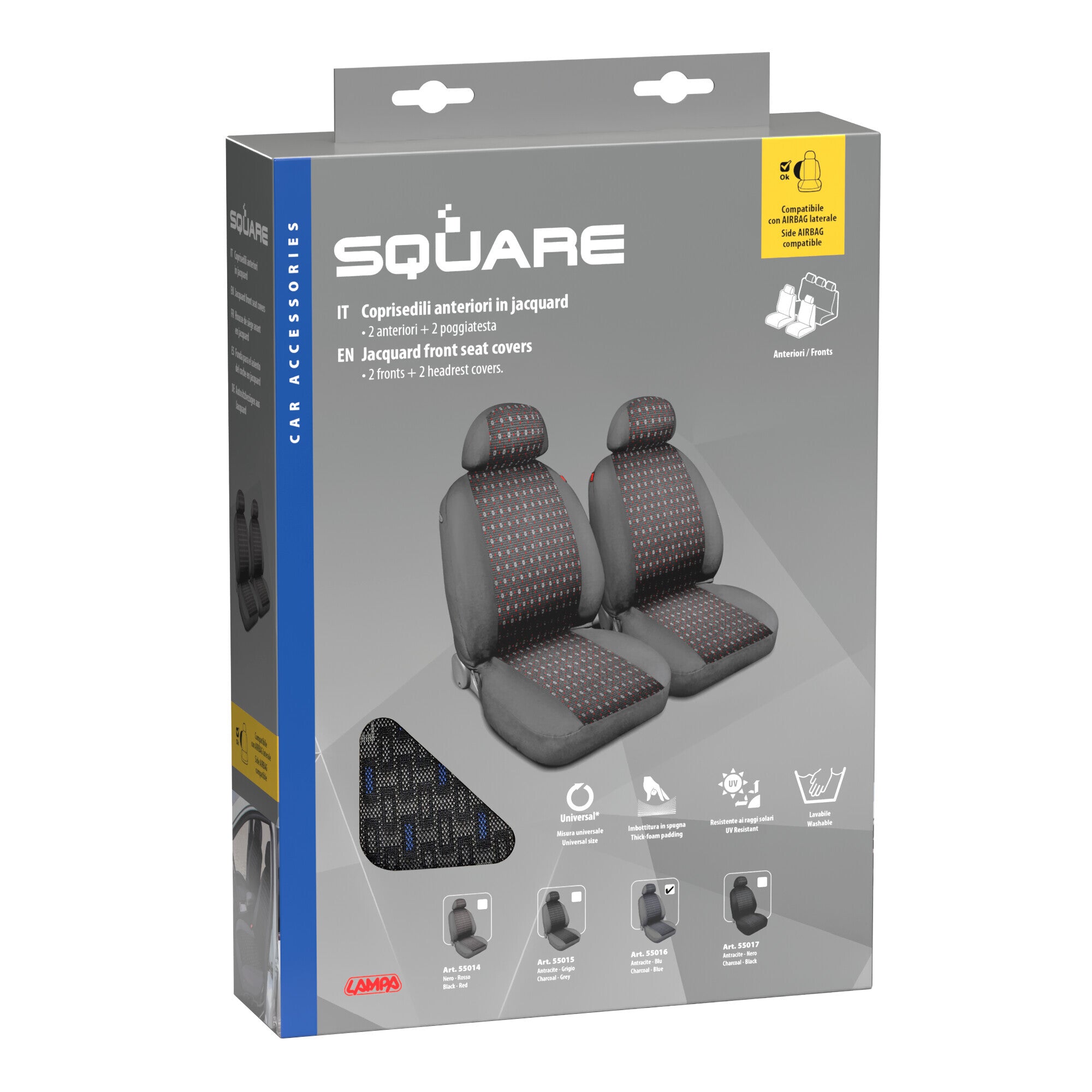 Square, coppia coprisedili anteriori in jacquard - Blu
