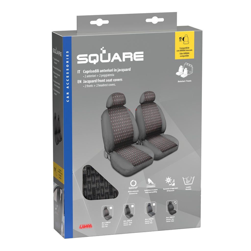 Square, coppia coprisedili anteriori in jacquard - Nero