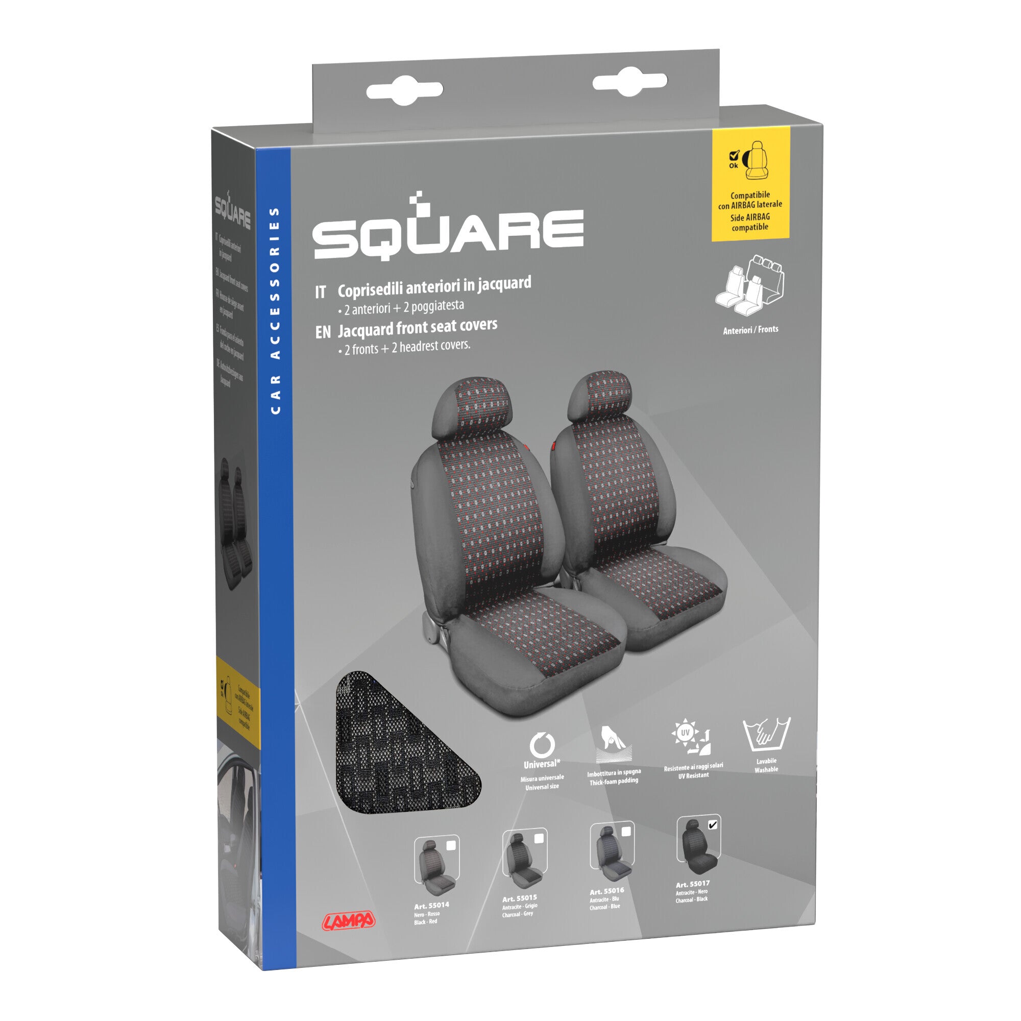 Square, coppia coprisedili anteriori in jacquard - Nero