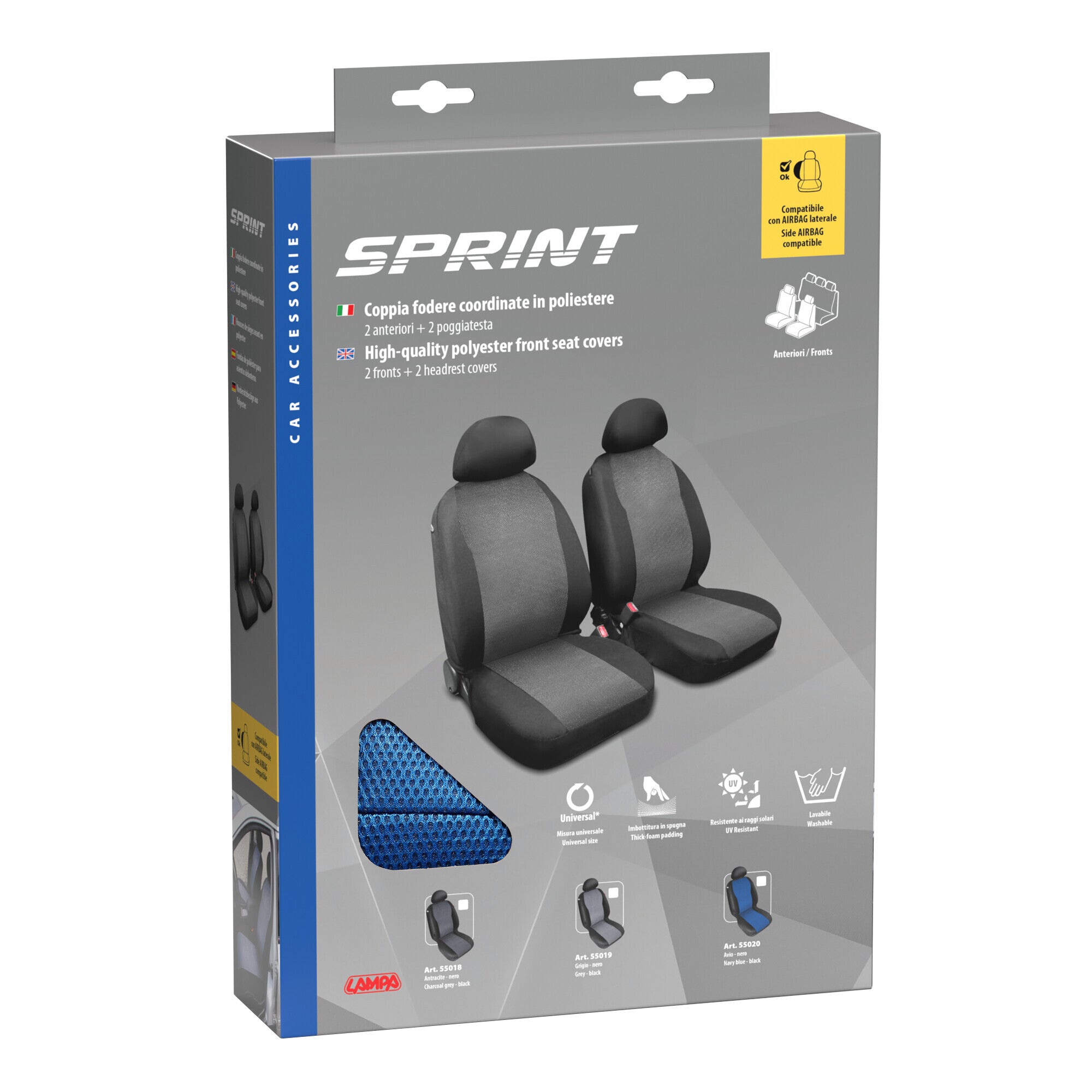 Sprint, coppia coprisedili anteriori in poliestere - Blu