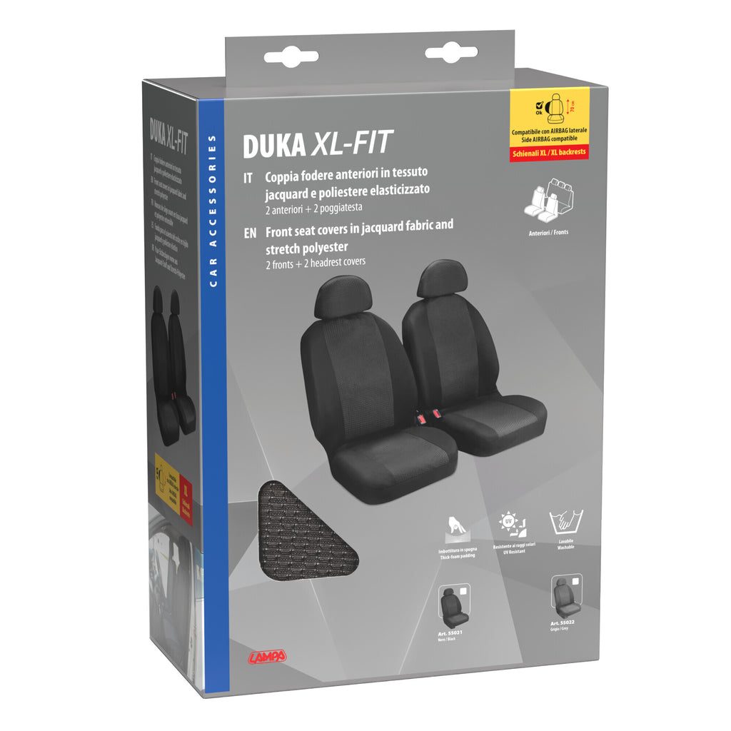 Duka XL-Fit, coppia coprisedili anteriori in tessuto jacquard e poliestere elasticizzati - Grigio