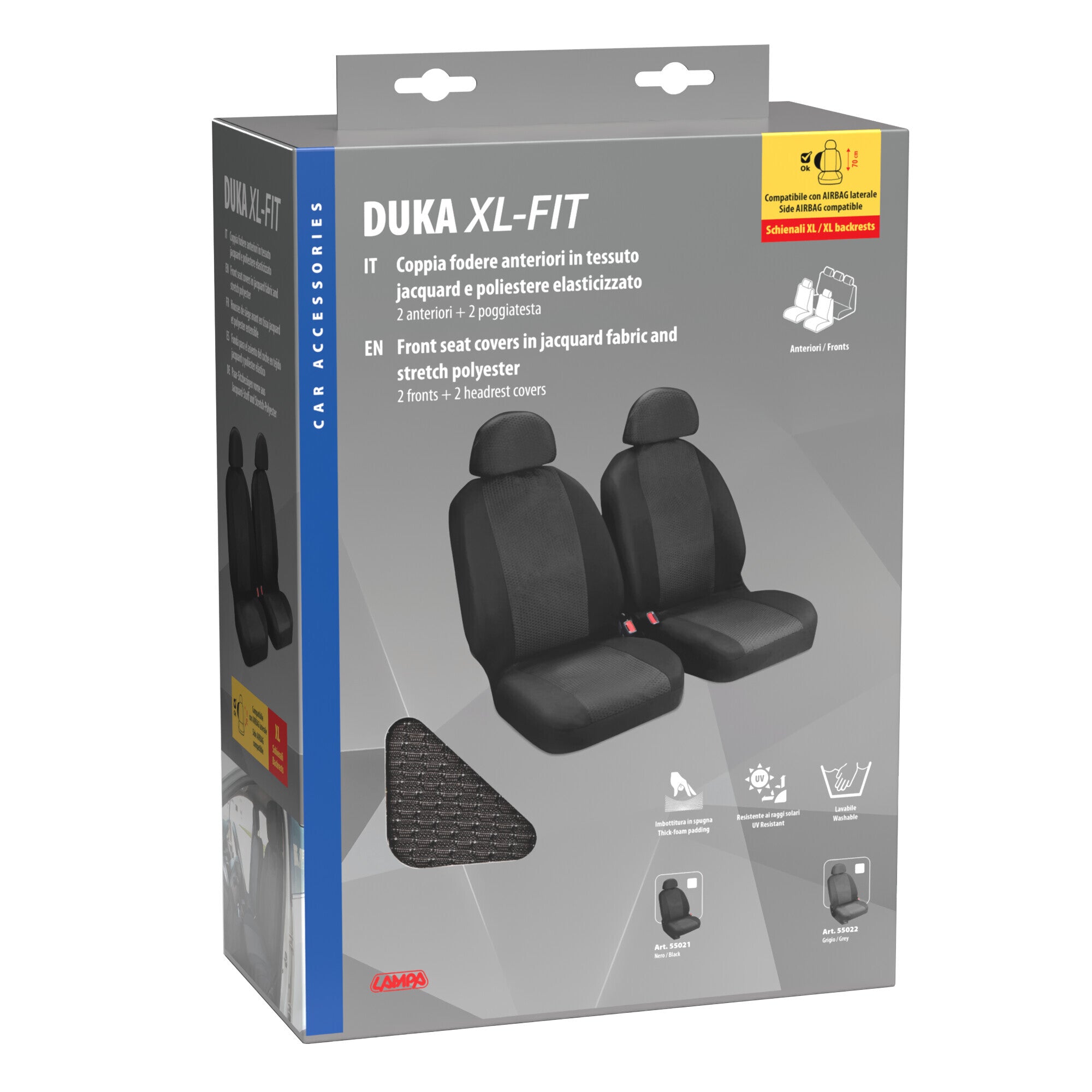 Duka XL-Fit, coppia coprisedili anteriori in tessuto jacquard e poliestere elasticizzati - Grigio