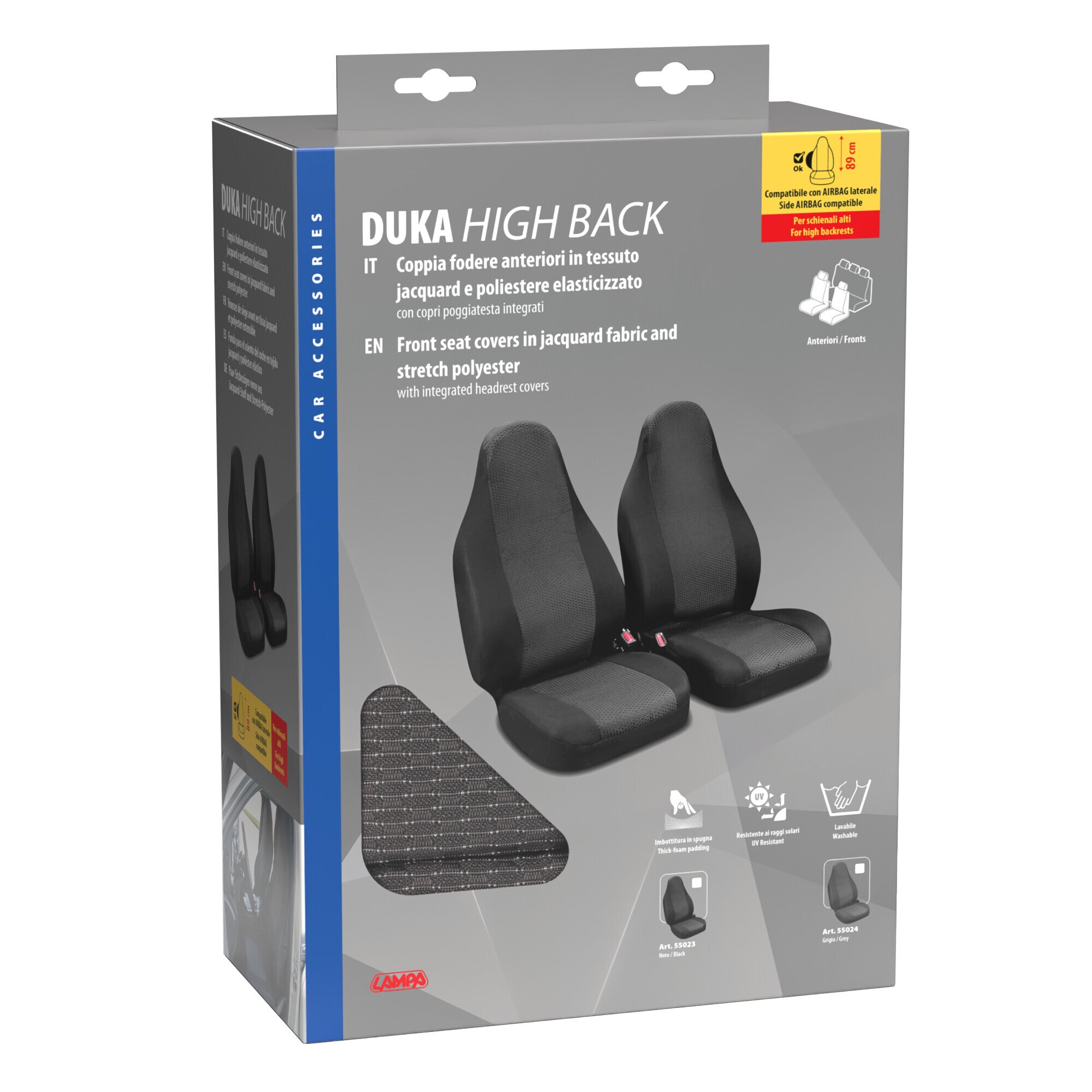 Duka High-Back, coppia coprisedili anteriori in tessuto jacquard e poliestere elasticizzati - Grigio