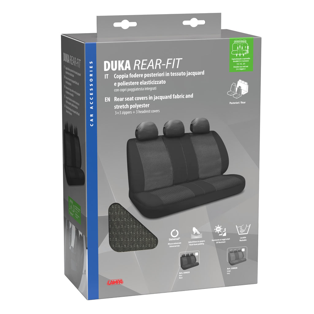 Duka Rear-Fit, coprisedile posteriore in tessuto jacquard e poliestere elasticizzati - Nero