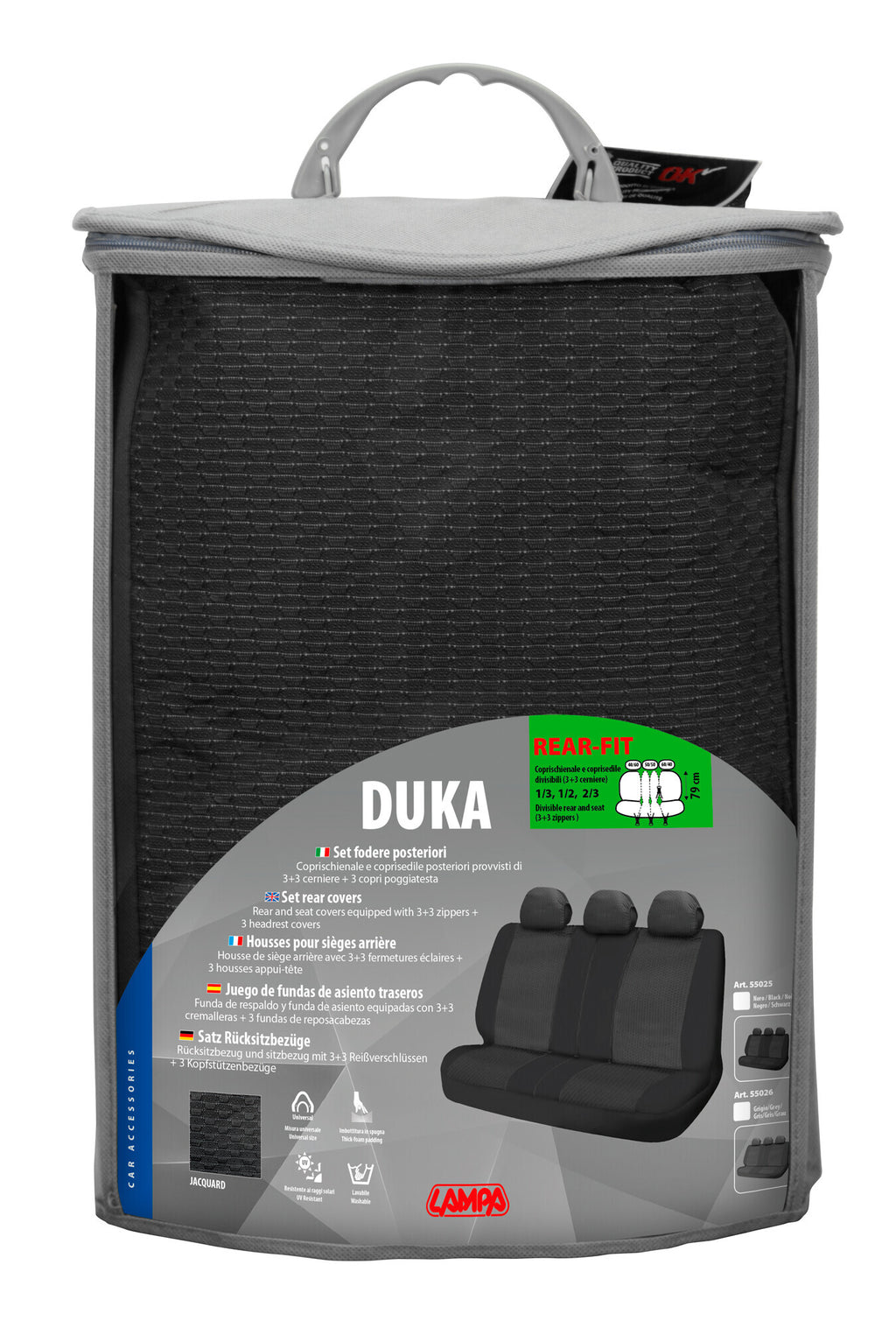 Duka Rear-Fit, coprisedile posteriore in tessuto jacquard e poliestere elasticizzati - Grigio