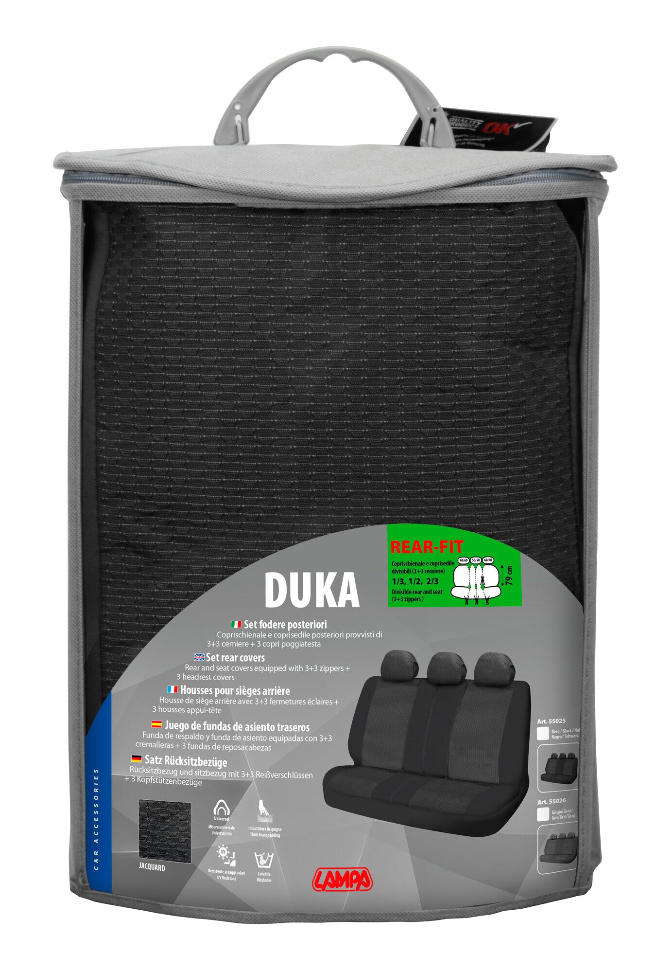 Duka Rear-Fit, coprisedile posteriore in tessuto jacquard e poliestere elasticizzati - Grigio