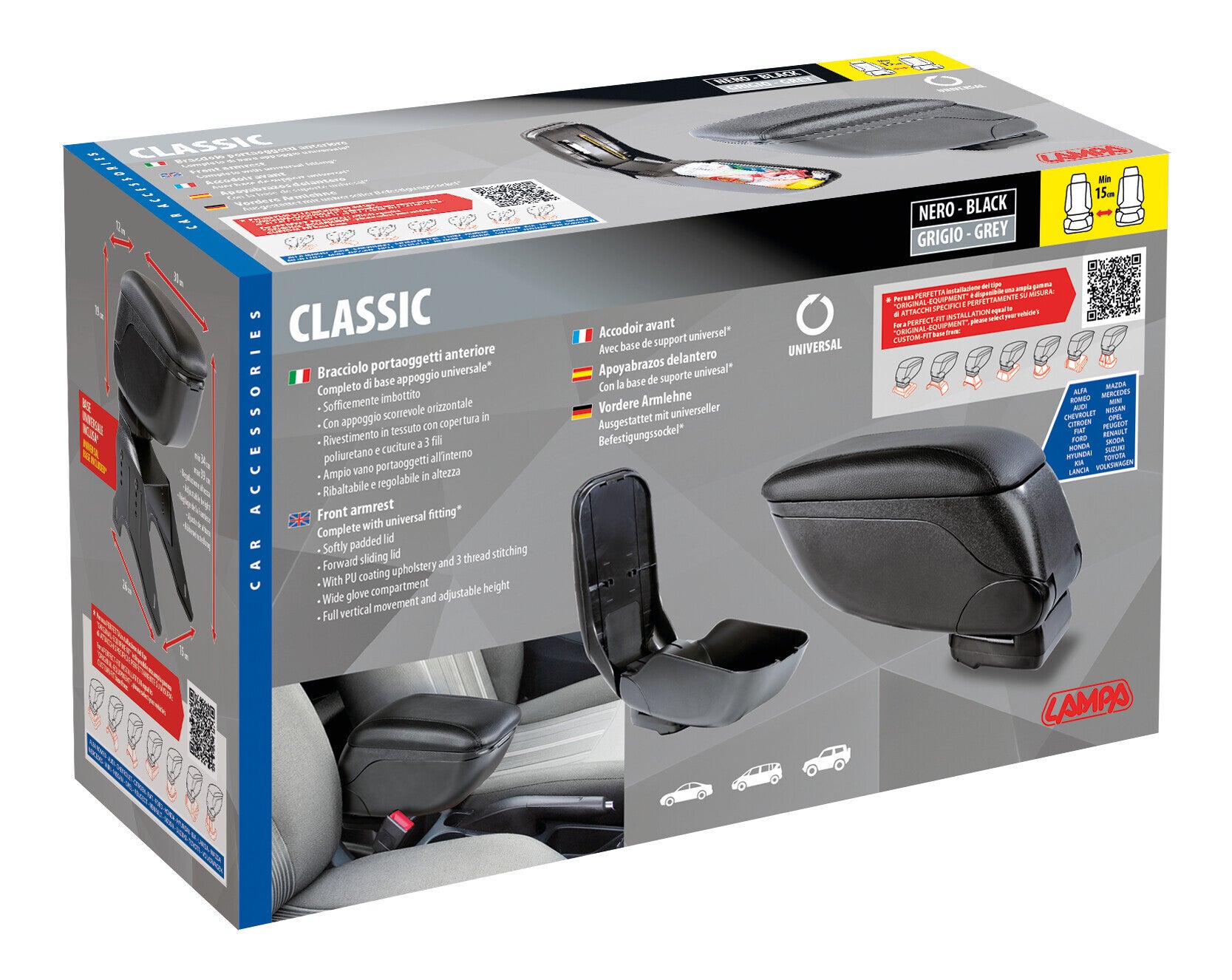 Classic, bracciolo 4 funzioni con doppio sistema di fissaggio - Grigio