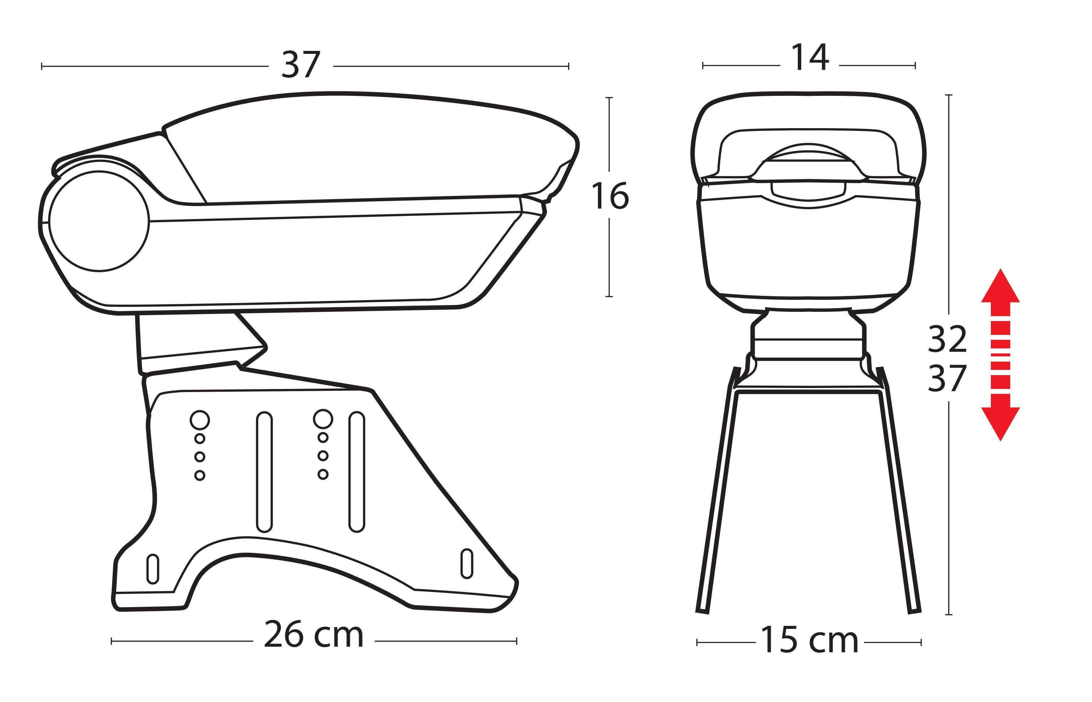Premium, bracciolo 3 funzioni con doppio sistema di fissaggio e connessione USB, 12V - Carbon-Look
