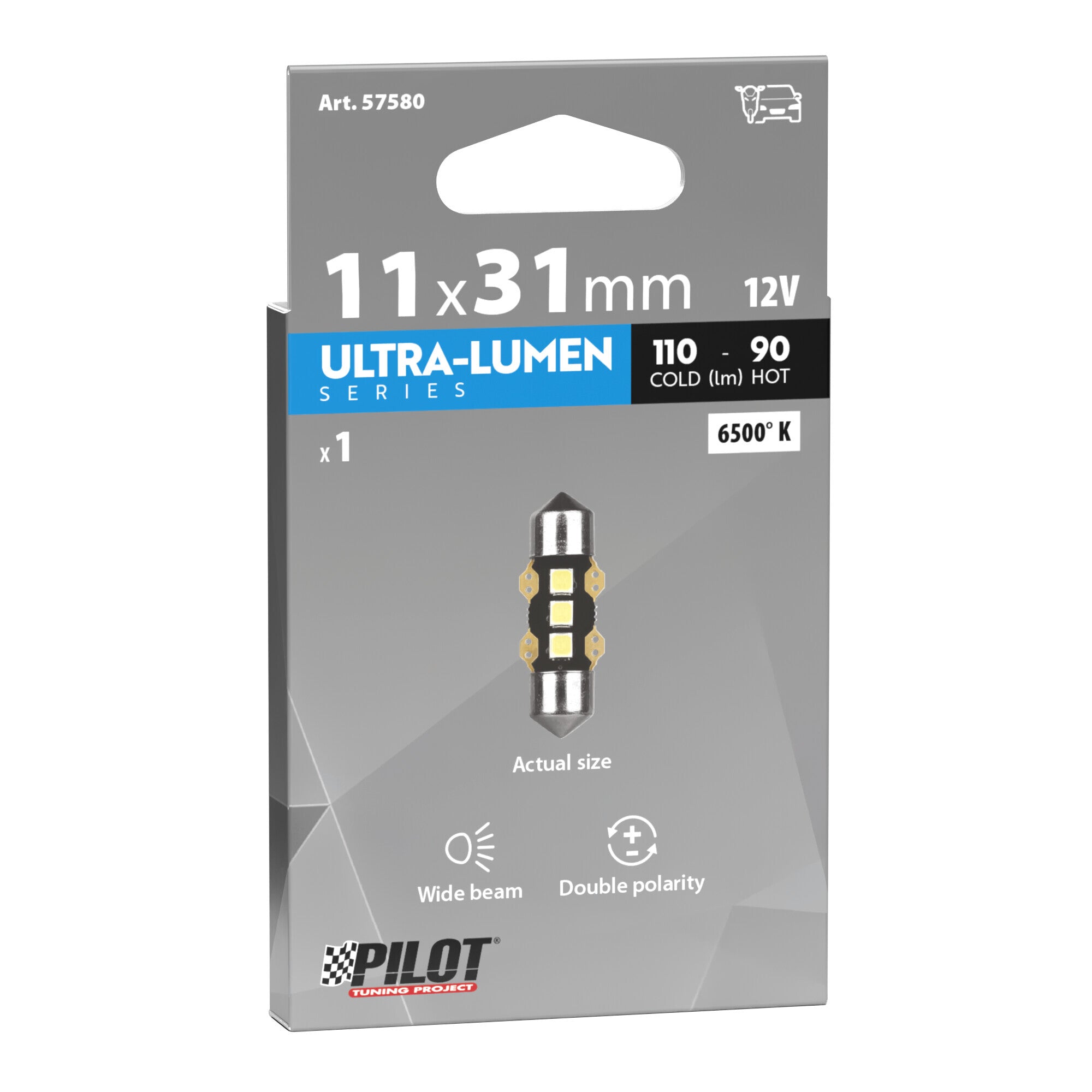 12V Ultra-Lumen Series - 11,3x31 mm - SV8,5-8 - 1 pz - Scatola - Bianco - Doppia polarità