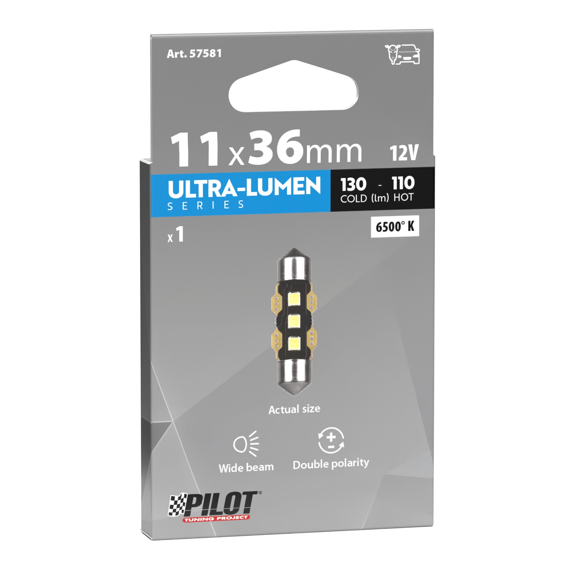 12V Ultra-Lumen Series - 11,3x36 mm - SV8,5-8 - 1 pz - Scatola - Bianco - Doppia polarità