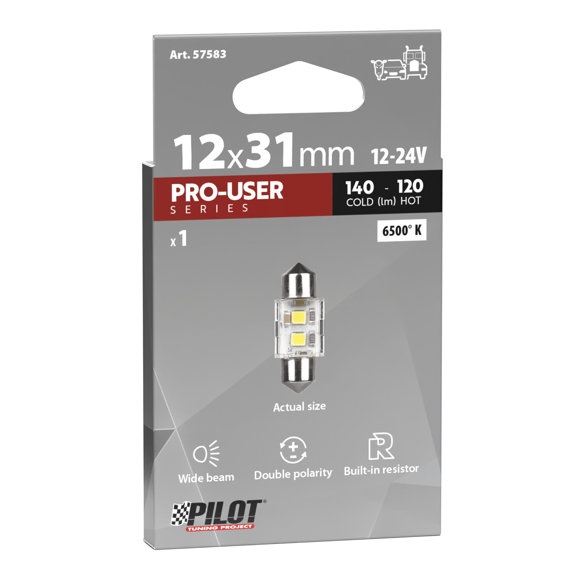 12/24V Pro-User Series - 12,5x31 mm - SV8,5-8 - 1 pz - Scatola - Bianco - Doppia polarità - Resistenza incorporata