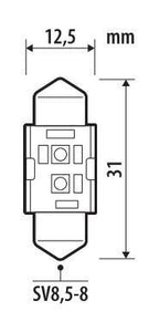 12/24V Pro-User Series - 12,5x31 mm - SV8,5-8 - 1 pz - Scatola - Bianco - Doppia polarità - Resistenza incorporata