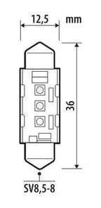 12/24V Pro-User Series - 12,5x36 mm - SV8,5-8 - 1 pz - Scatola - Bianco - Doppia polarità - Resistenza incorporata