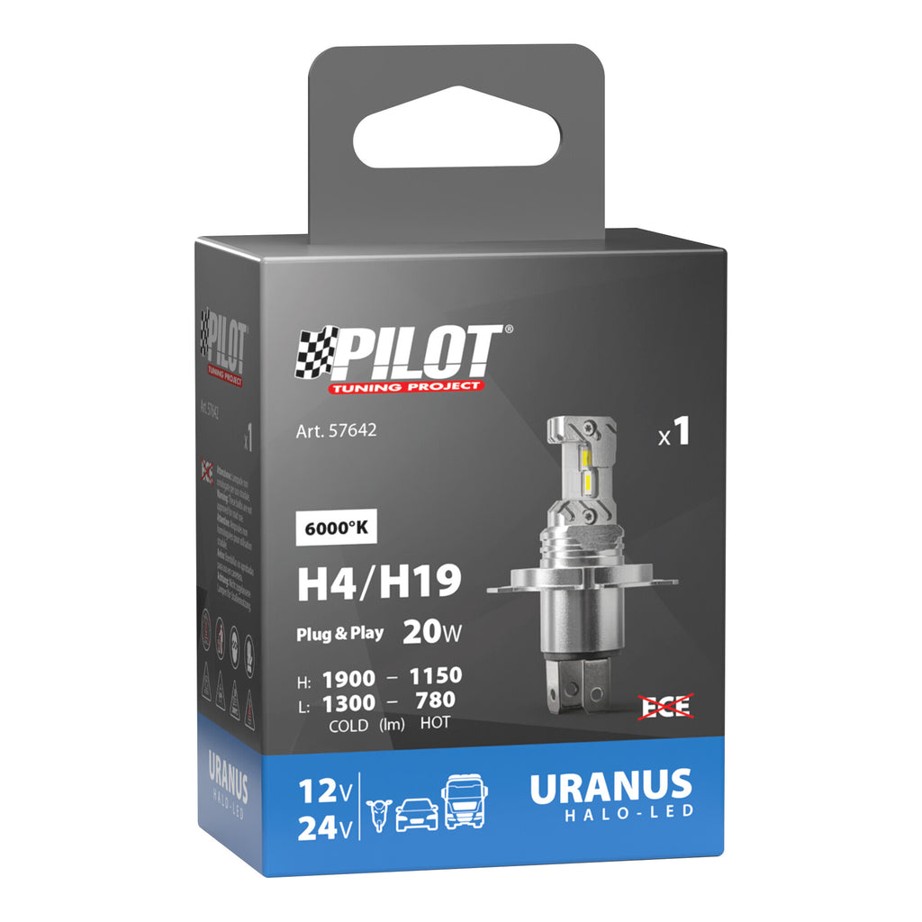 12/24V Halo Led Uranus Series, kit conversione a Led - (H4-H19) - 20W - P43t / PU43t-3 - 1 pz - Scatola