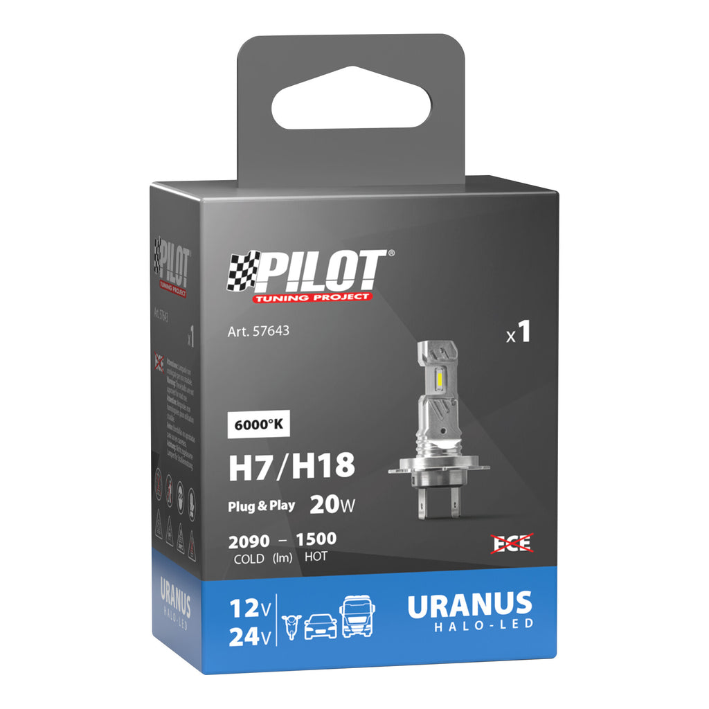 12/24V Halo Led Uranus Series, kit conversione a Led - (H7-H18) - 20W - PX26d / PY26d-1 - 1 pz - Scatola