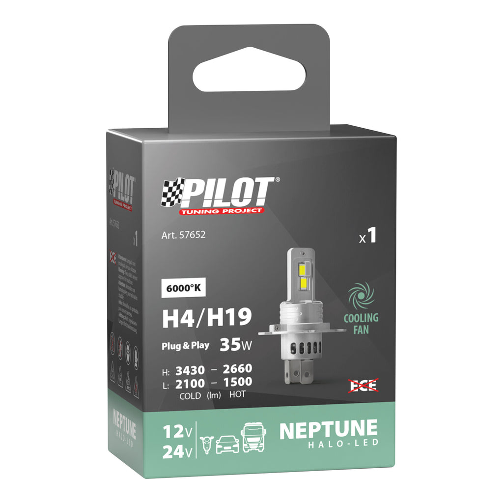 12/24V Halo Led Neptune Series, kit conversione a Led - (H4-H19) - 35W - P43t / PU43t-3 - 1 pz - Scatola