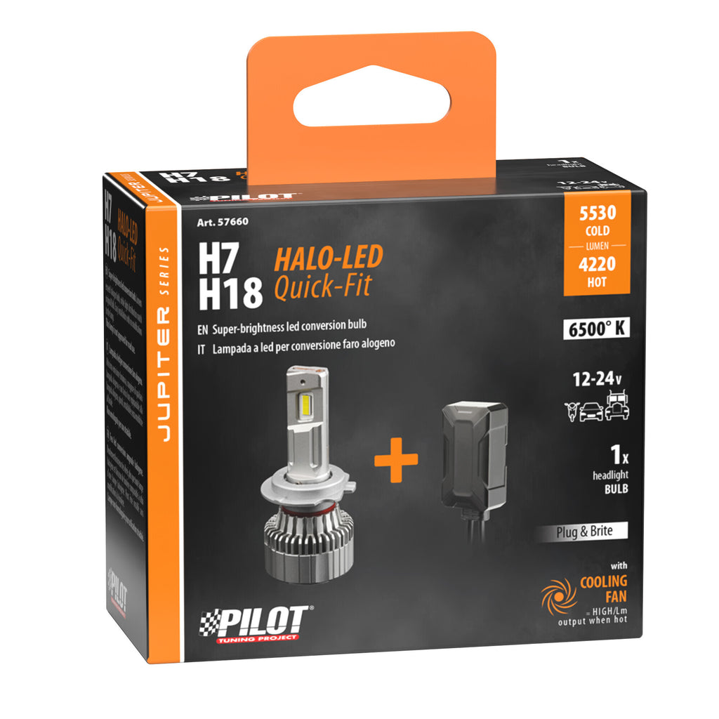 12/24V Halo Led Jupiter Series Quick-Fit - (H7-H18) - 55W - PX26d / PY26d-1 - 1 pz - Scatola