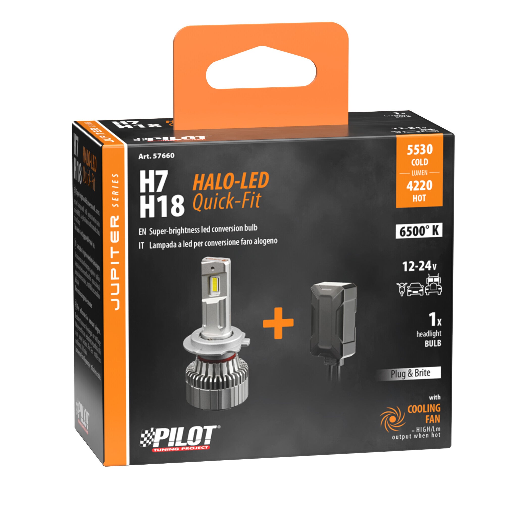 12/24V Halo Led Jupiter Series Quick-Fit - (H7-H18) - 55W - PX26d / PY26d-1 - 1 pz - Scatola