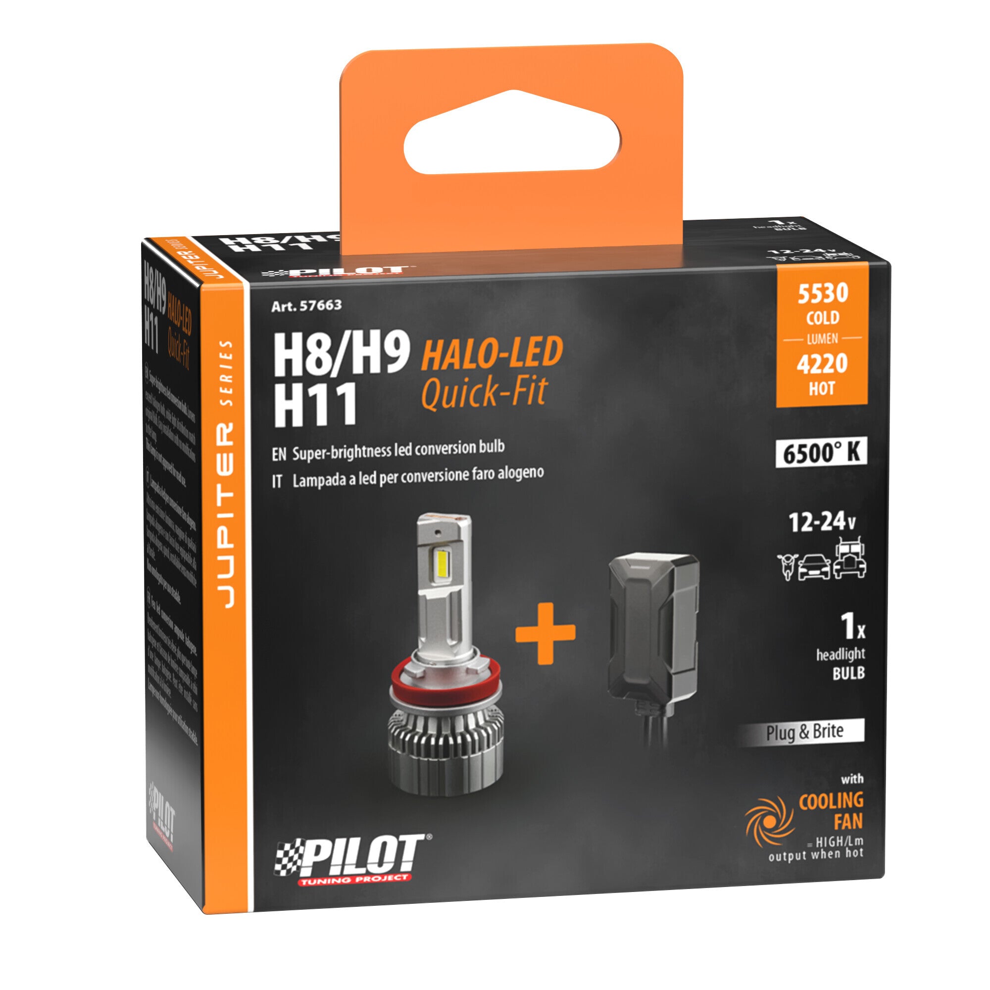 12/24V Halo Led Jupiter Series Quick-Fit - (H8-H9-H11) - 55W - PGJ19-X - 1 pz - Scatola
