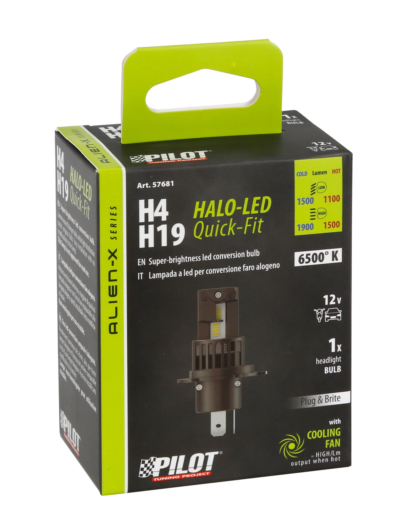 12V Halo Led Alien-X Series Quick-Fit - (H4-H19) - 25W - P43t / PU43t-3 - 1 pz - Scatola