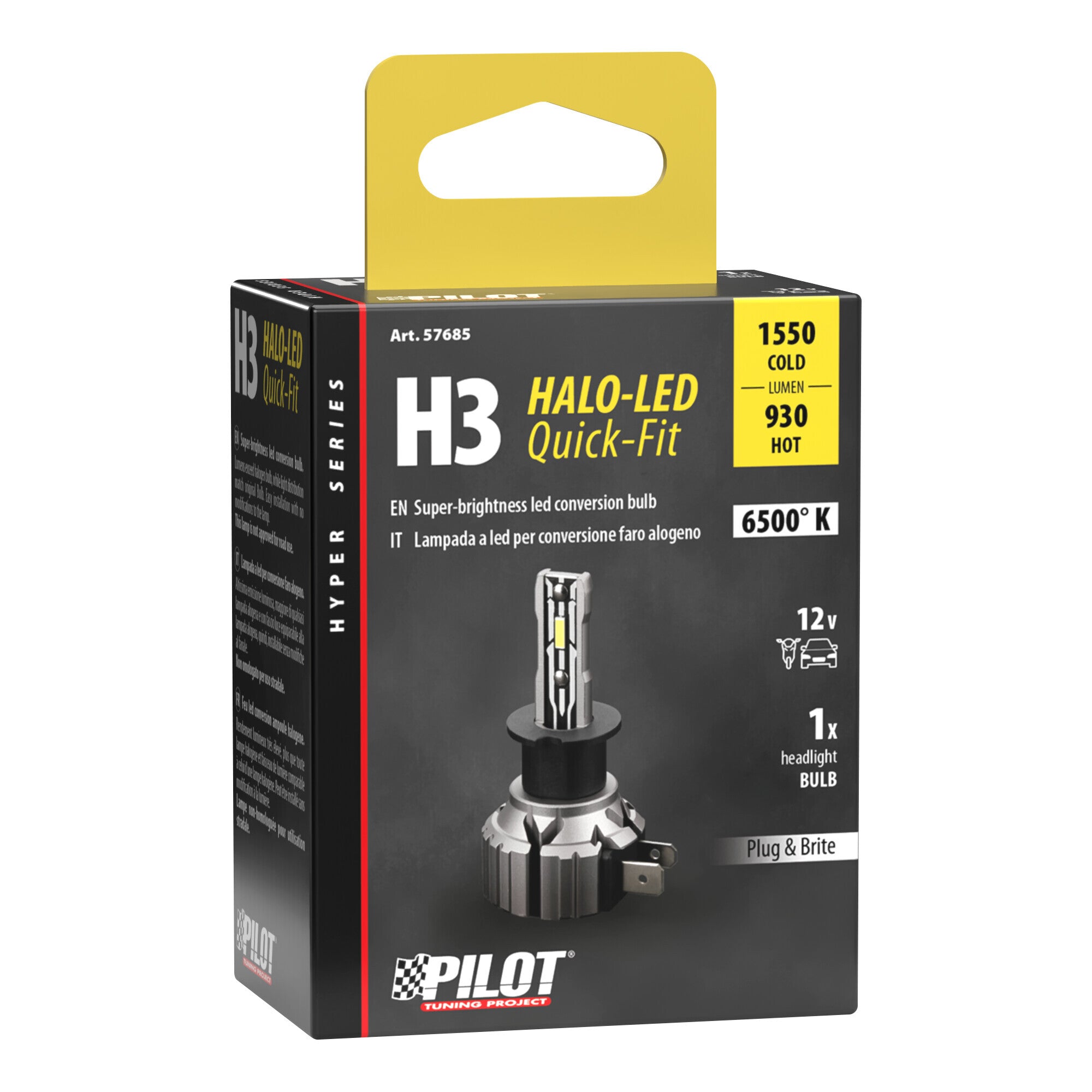 12V Halo Led Hyper Series Quick-Fit - (H3) - 15W - PK22s - 1 pz - Scatola