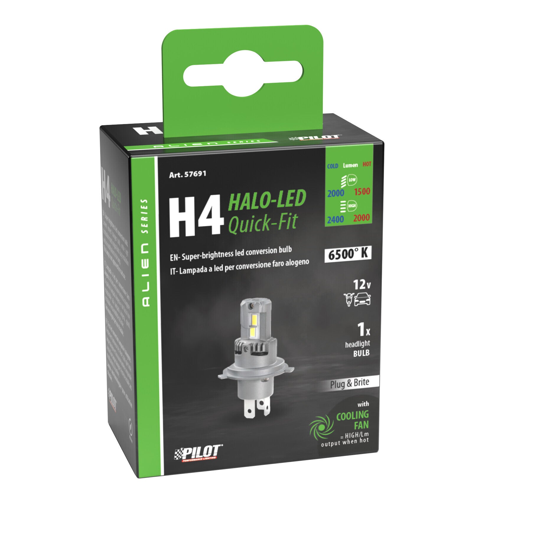 12V Halo Led Alien Series Quick-Fit - (H4) - 25W - P43t - 1 pz - Scatola