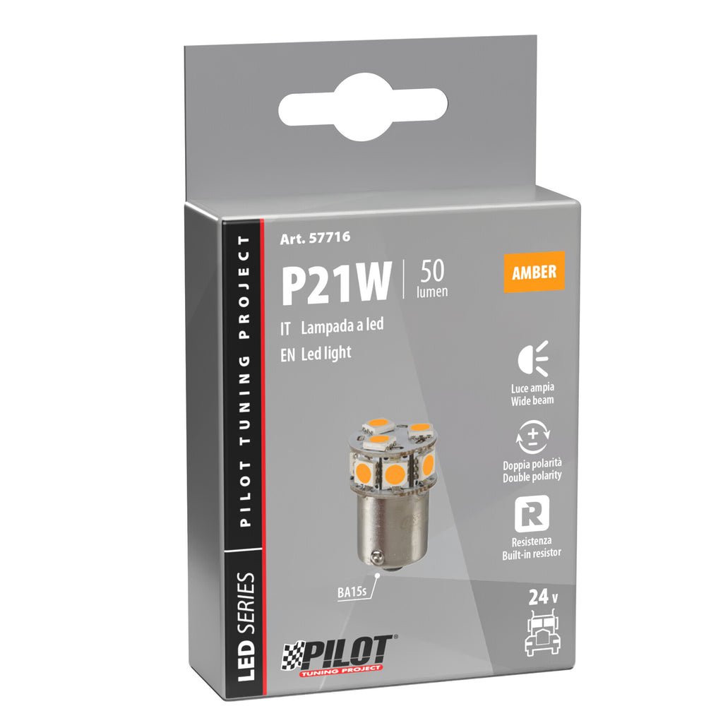 24V Led series - 10 SMD x 1 chip - (P21W) - BA15s - 1 pz - Scatola - Arancio - Doppia polarità - Resistenza incorporata